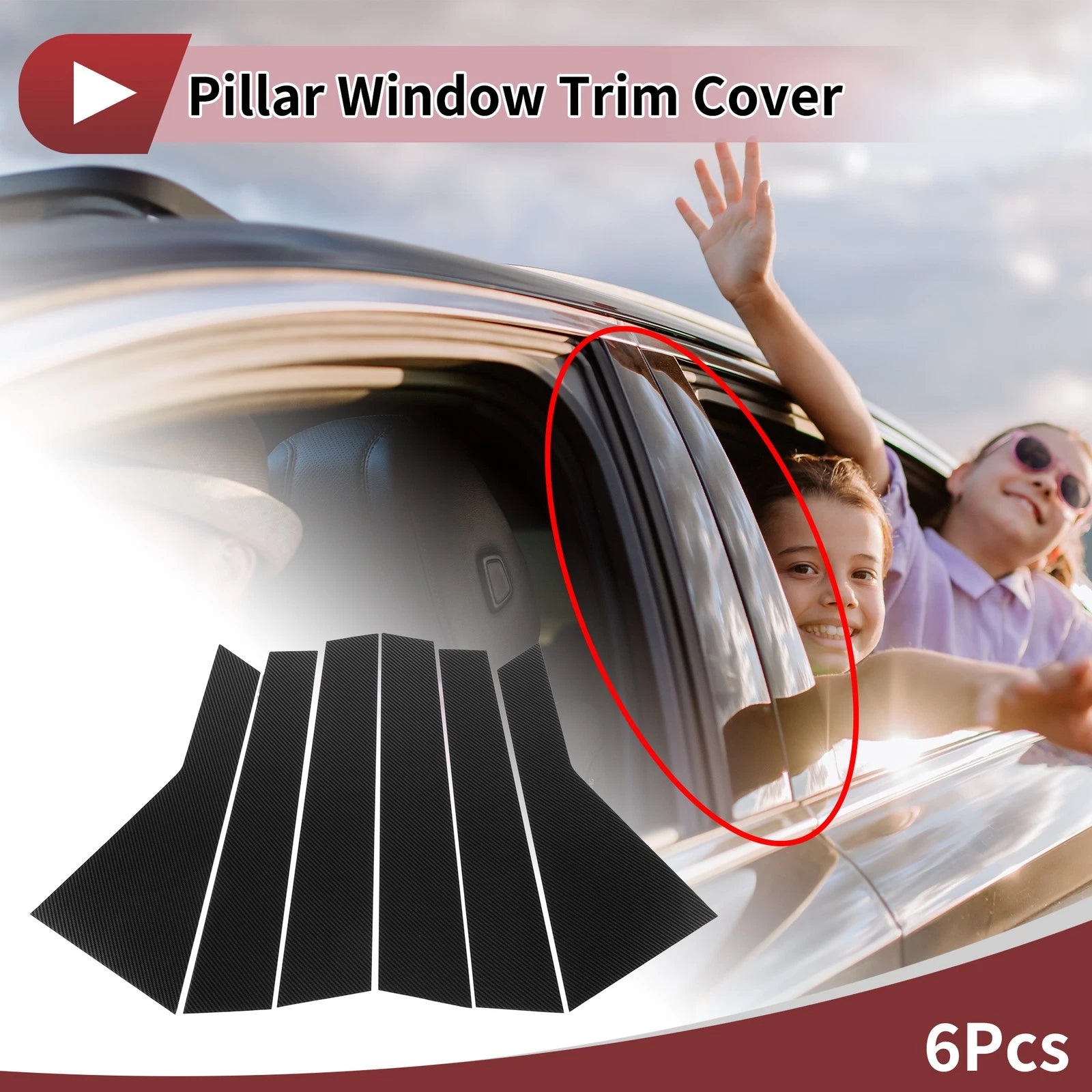 6 Pcs Door Pillar Window Trim for KIA Sorento (2021–2023) Black Carbon Fiber