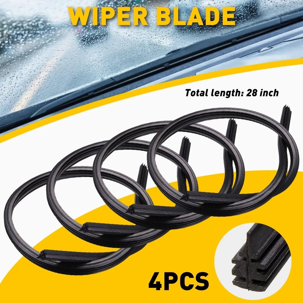 Set of 4 Rubber Windshield Wiper Blade Refills for Universal Cars (28in)