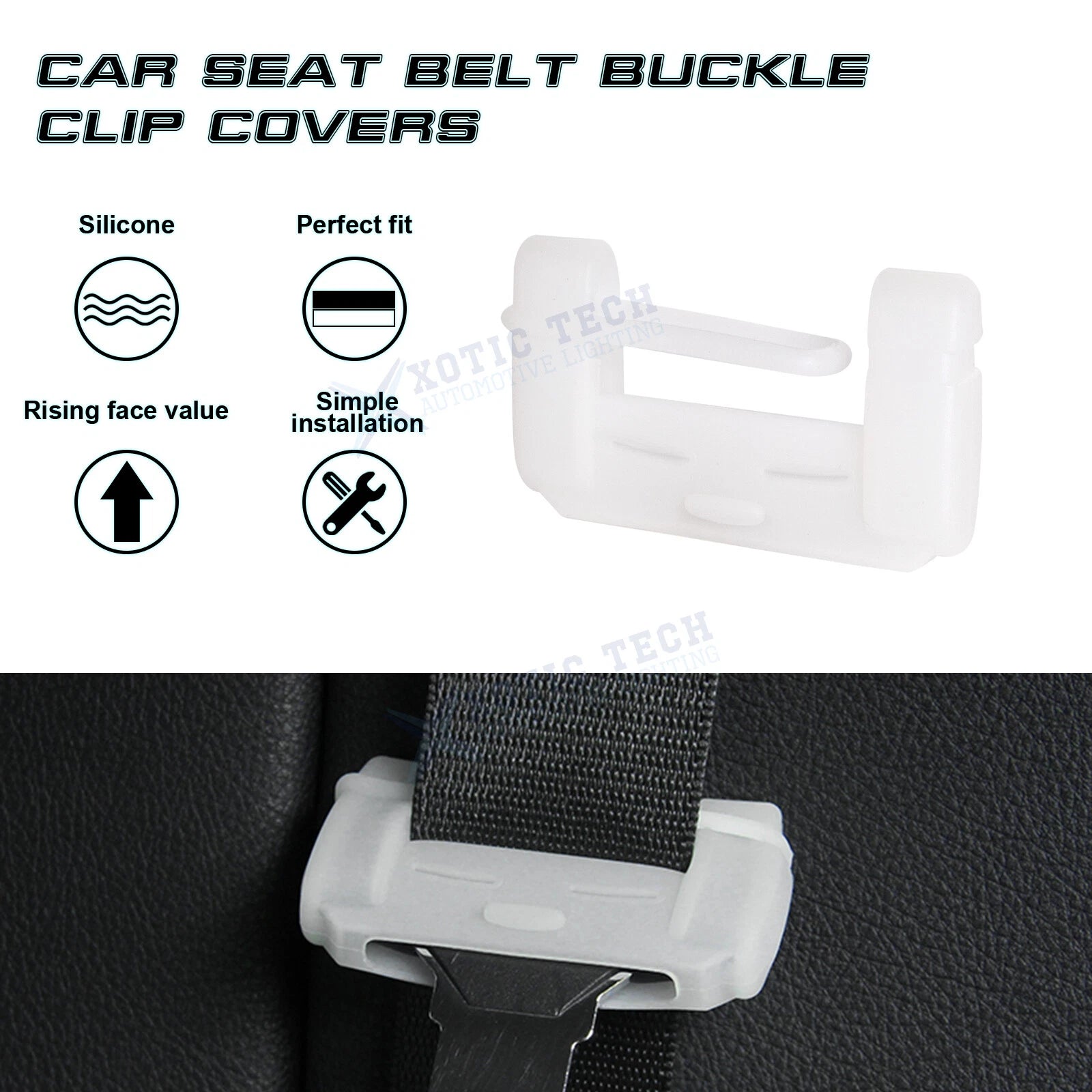 2X White Soft Silicone Luminous Seat Belt Buckle Cover for Universal (-)