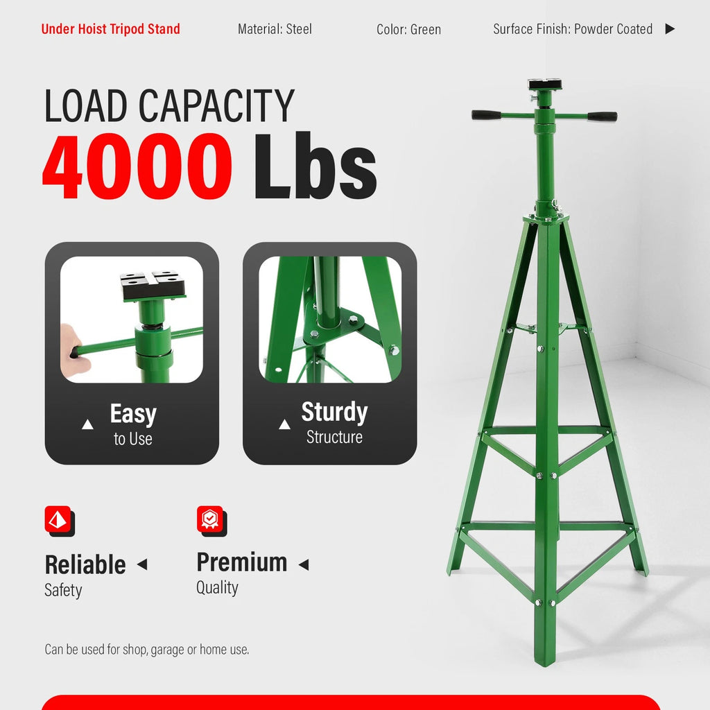 4000lb Tripod Jack Stand for Automotive Under Hoist (High Lift)