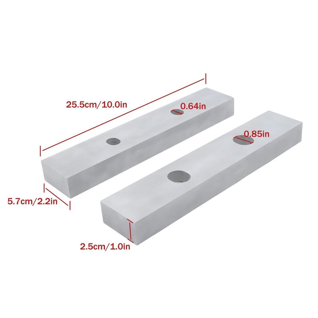 Reversible Aluminum Soft Jaws for 6" Milling Vise (10" x 2" x 1")