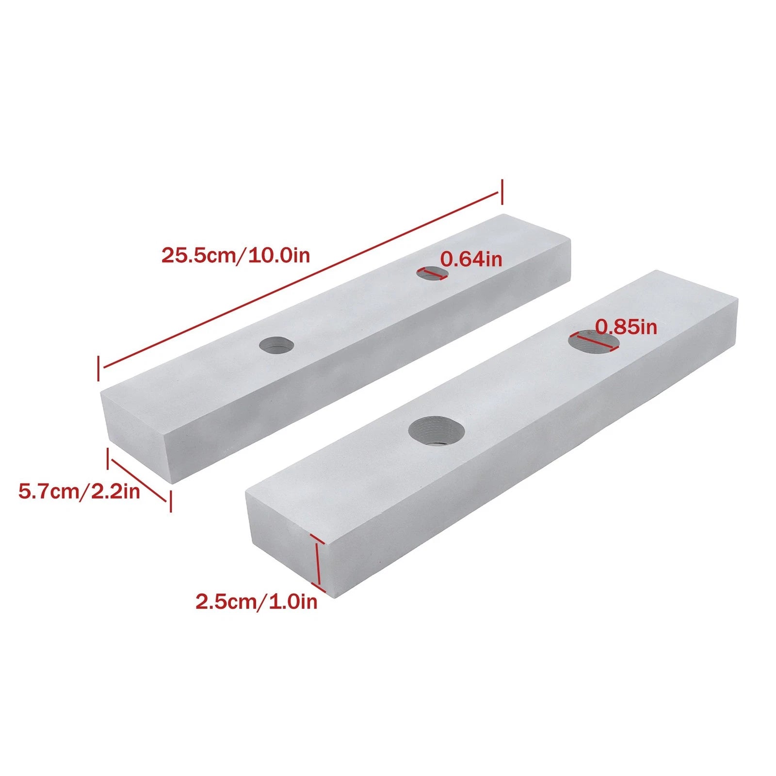 Reversible Aluminum Soft Jaws for 6" Milling Vise (10" x 2" x 1")