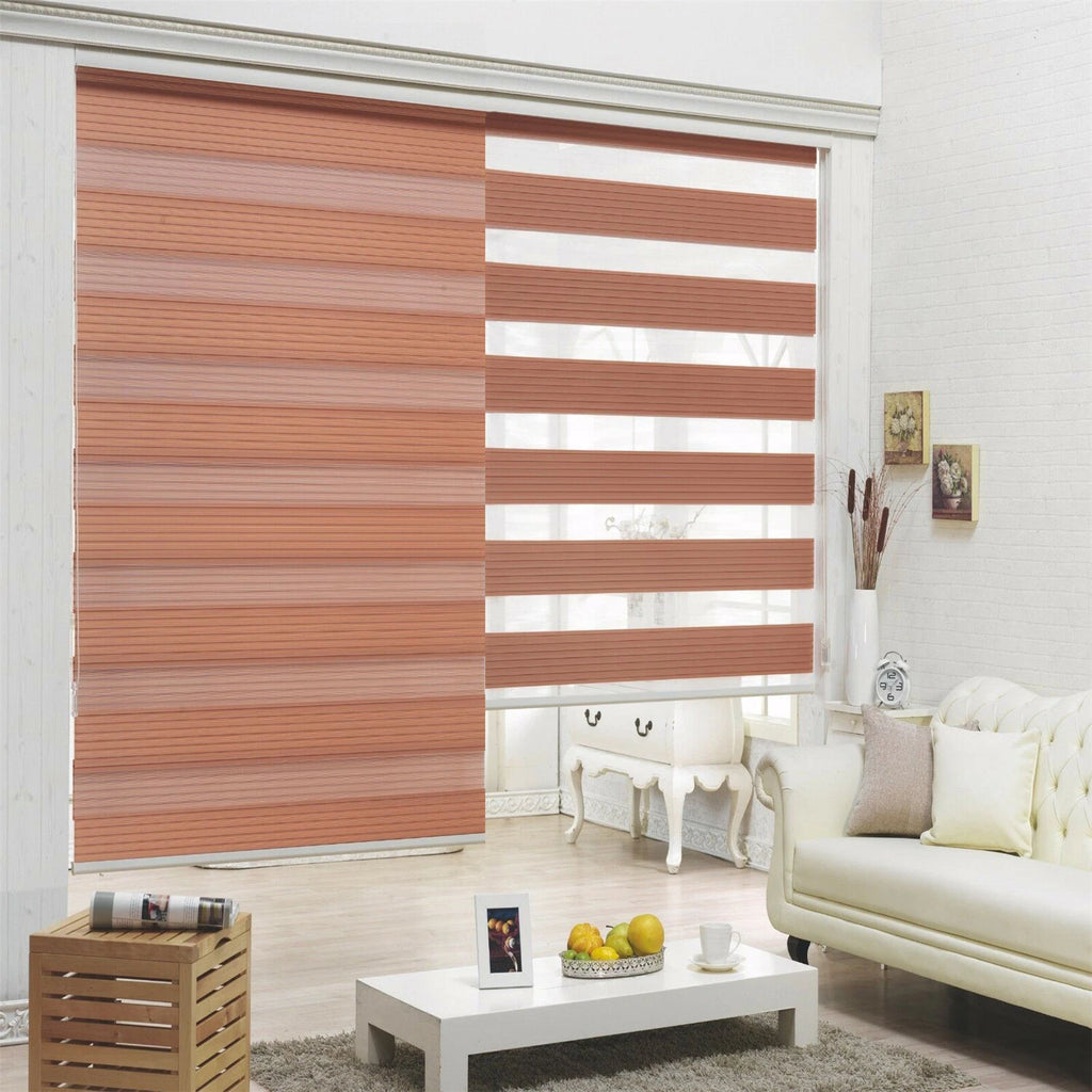 Zebra Roller Blinds for (64" Brown Cordless Dual Layer)
