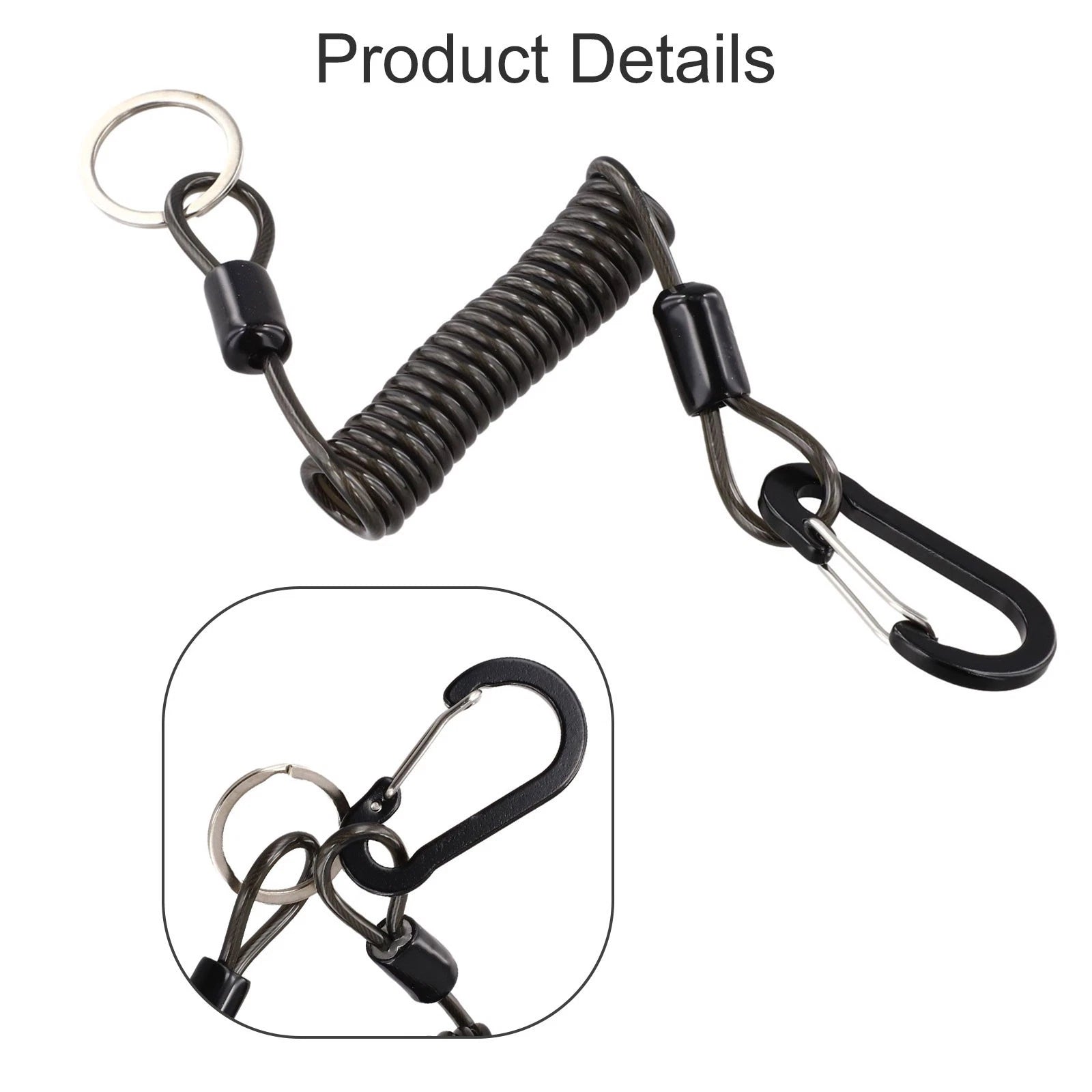 Elastic Fishing Lanyard with Spiral Spring Clamp for Fishing Tool Support