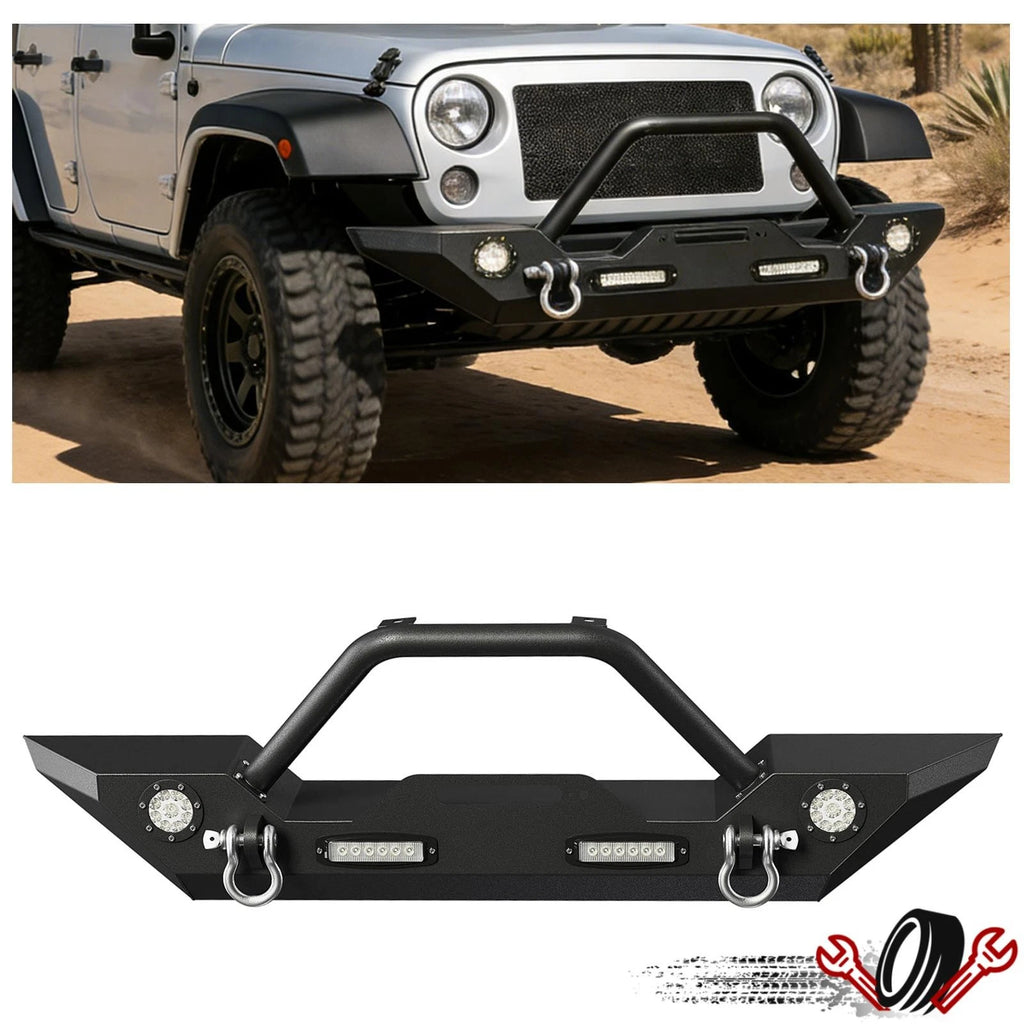 Front Bumper with LED Lights & D-Rings for Jeep Wrangler JK & Unlimited (2007–2024)