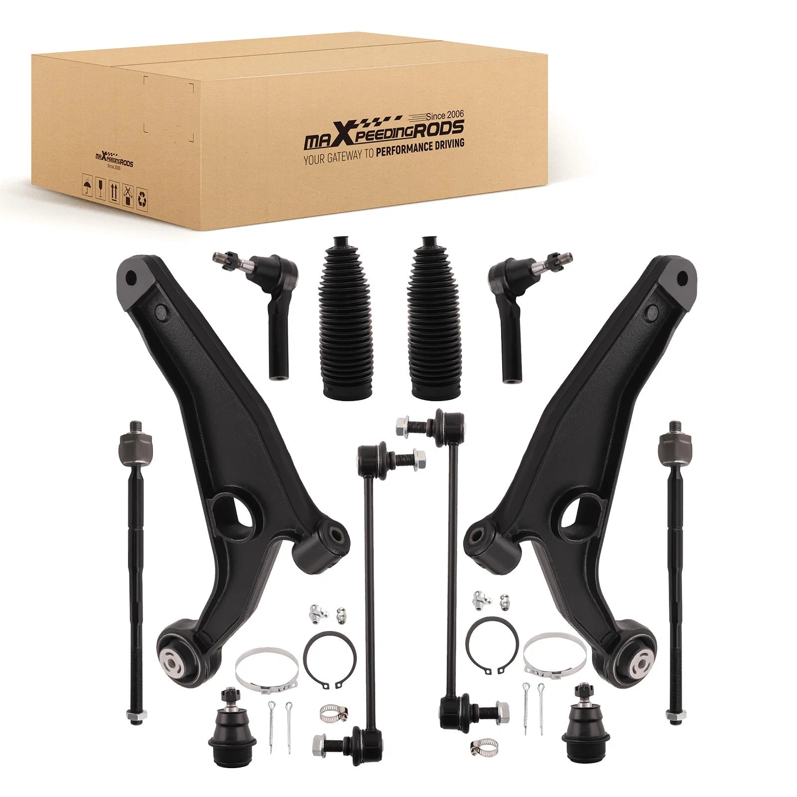 12x Front Lower Control Arms Sway Bar Tie Rods Kit for Dodge Journey (2009–2020)