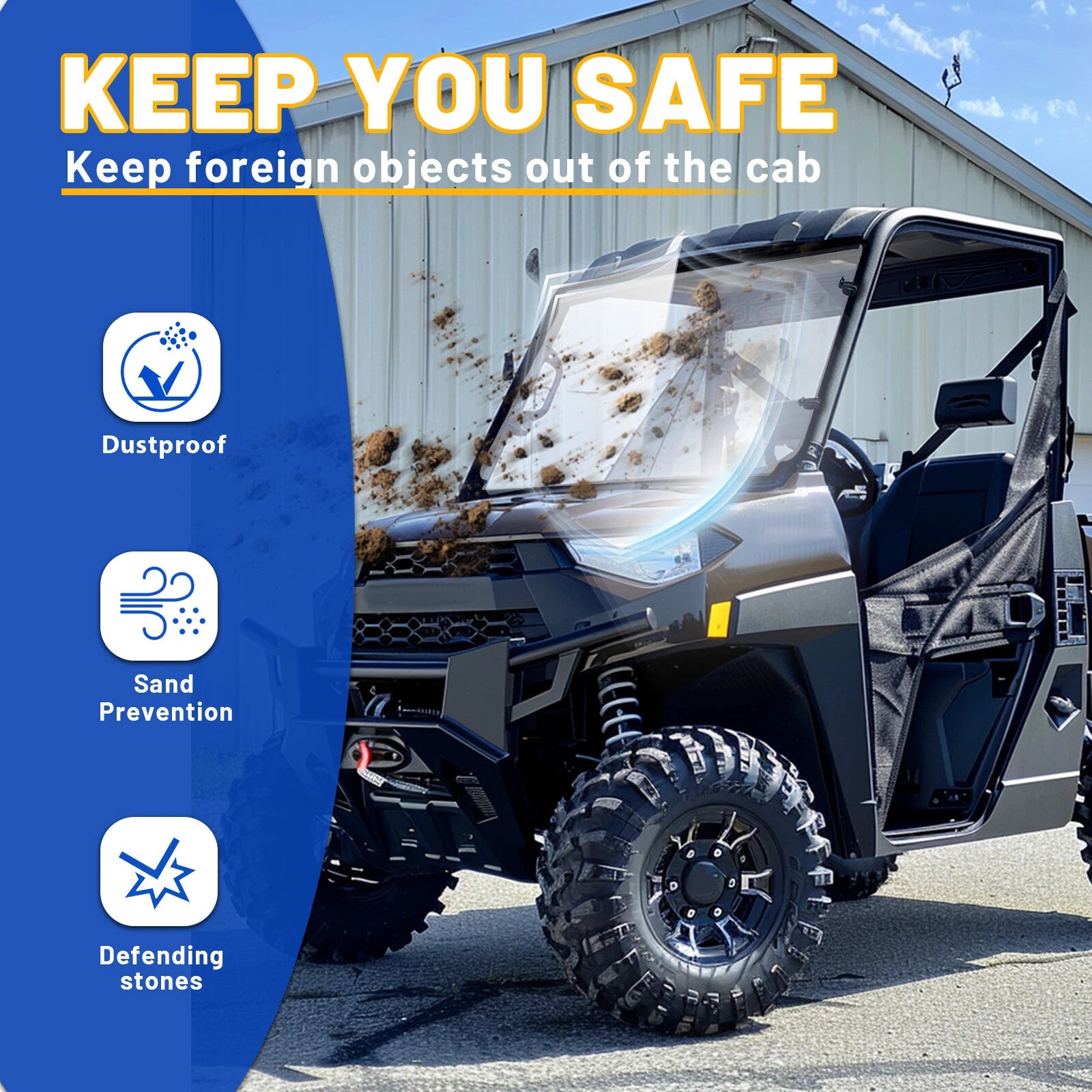 Clear Front Vented Windshield for Polaris Ranger XP 500/700/800/570 (2005–2023)