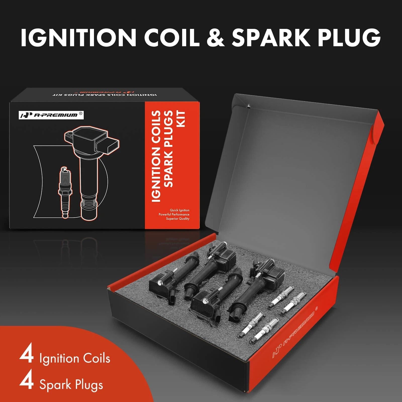 Set of 4 Ignition Coils & Iridium Spark Plugs for Buick Cascada (2016–2019)