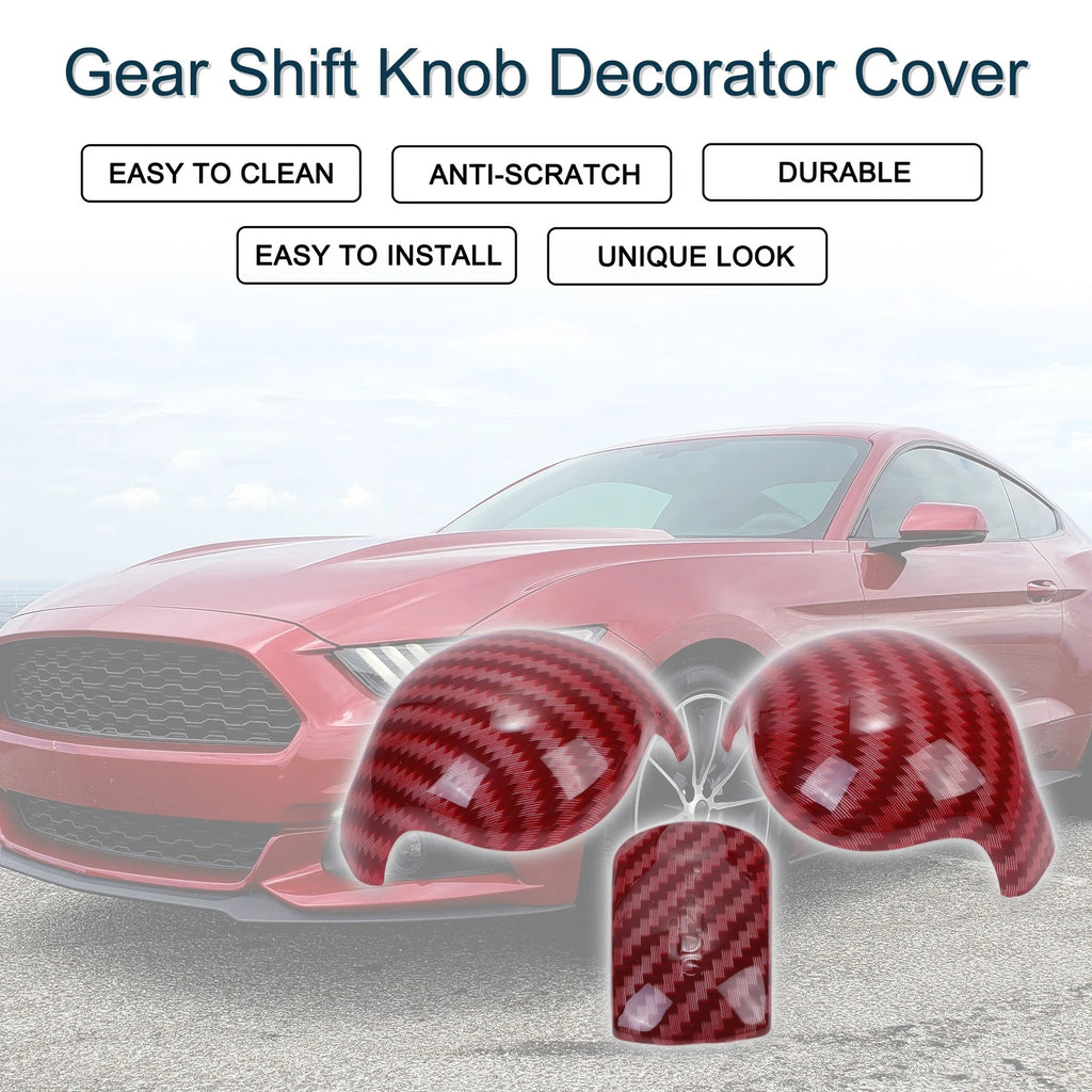Carbon Fiber Red Gear Shift Knob Decorator Cover for Ford Mustang (2015–2023)