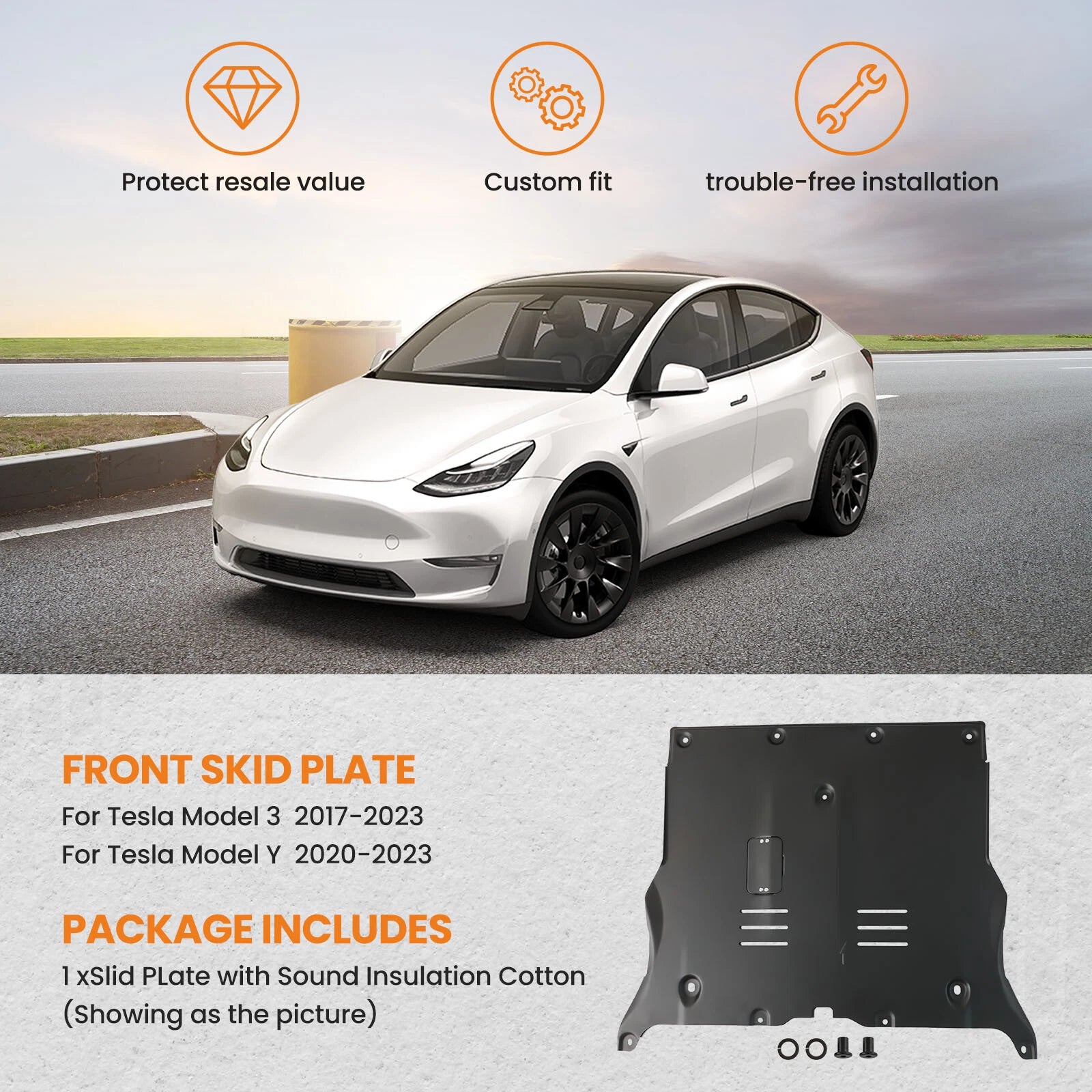 Front skid plate for Tesla Model 3 (2017-2023) Black