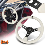 NRG RST-006BK-WT-B 350mm 3" Deep White Leather Black Stitch Steering Wheel