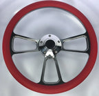 14 Inch Billet Steering Wheel Polished 5 Hole with Red Wrap for Universal