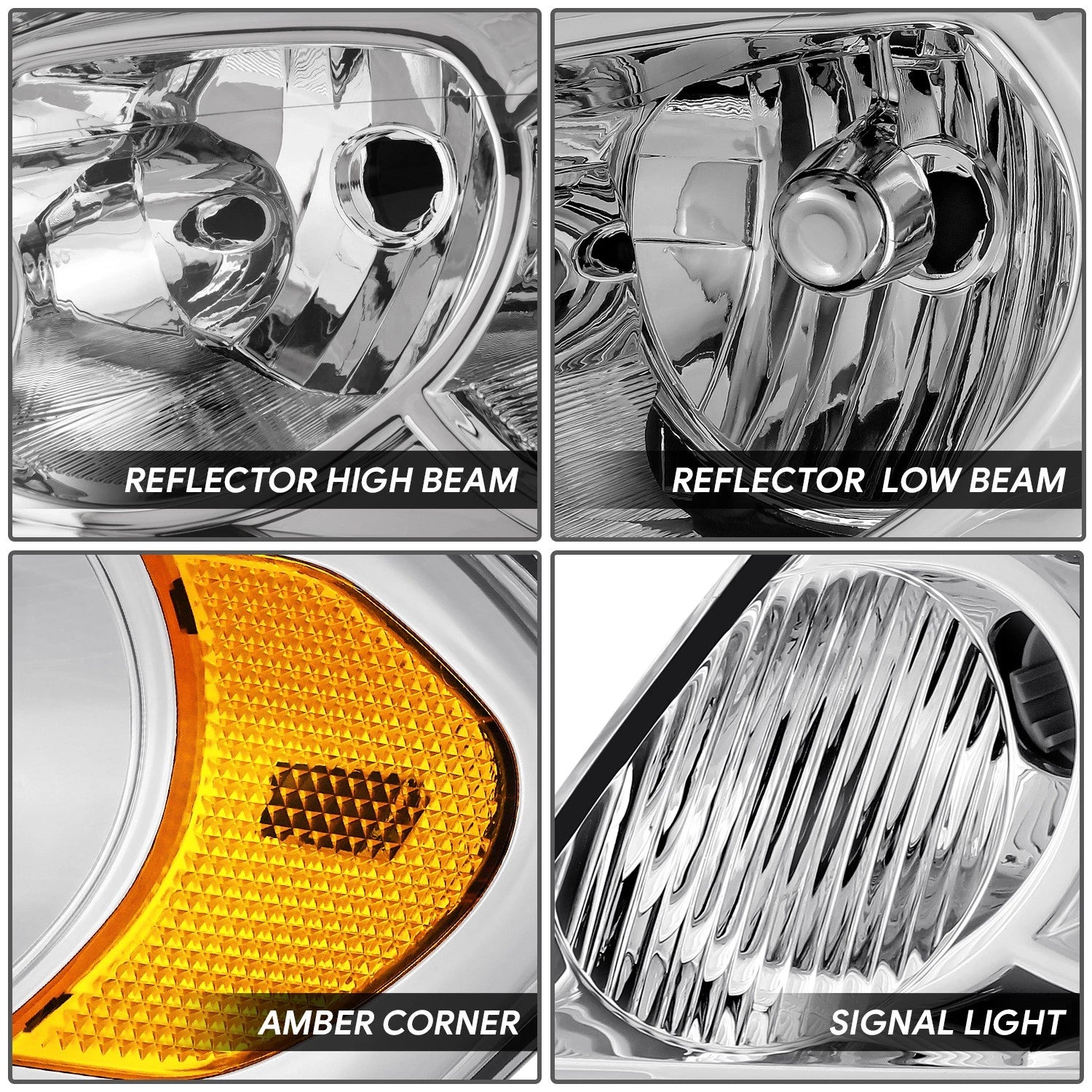 Chrome/Amber Reflector Halogen Headlights for Chevrolet Impala Monte Carlo (2006–2016)