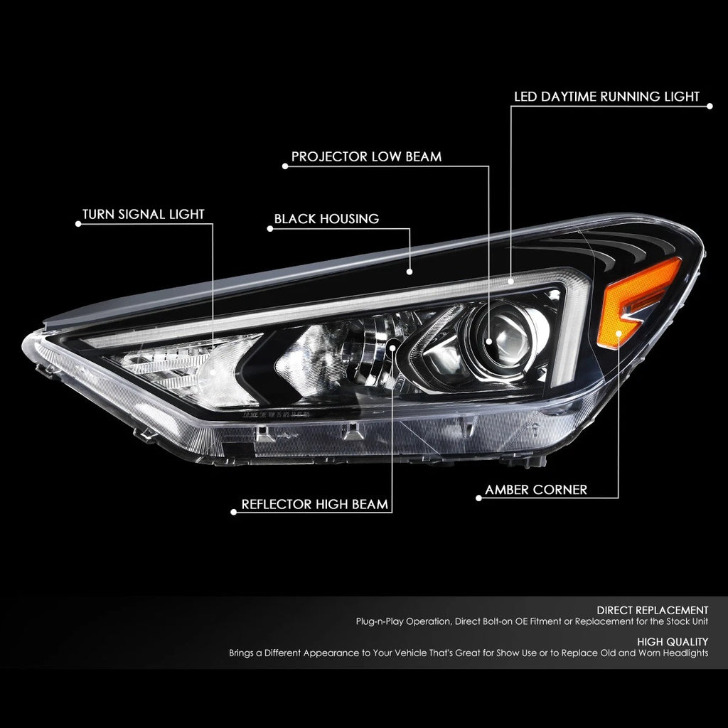 Left Driver LED DRL Projector Headlight Lamp Assembly for Tucson (2019–2021)