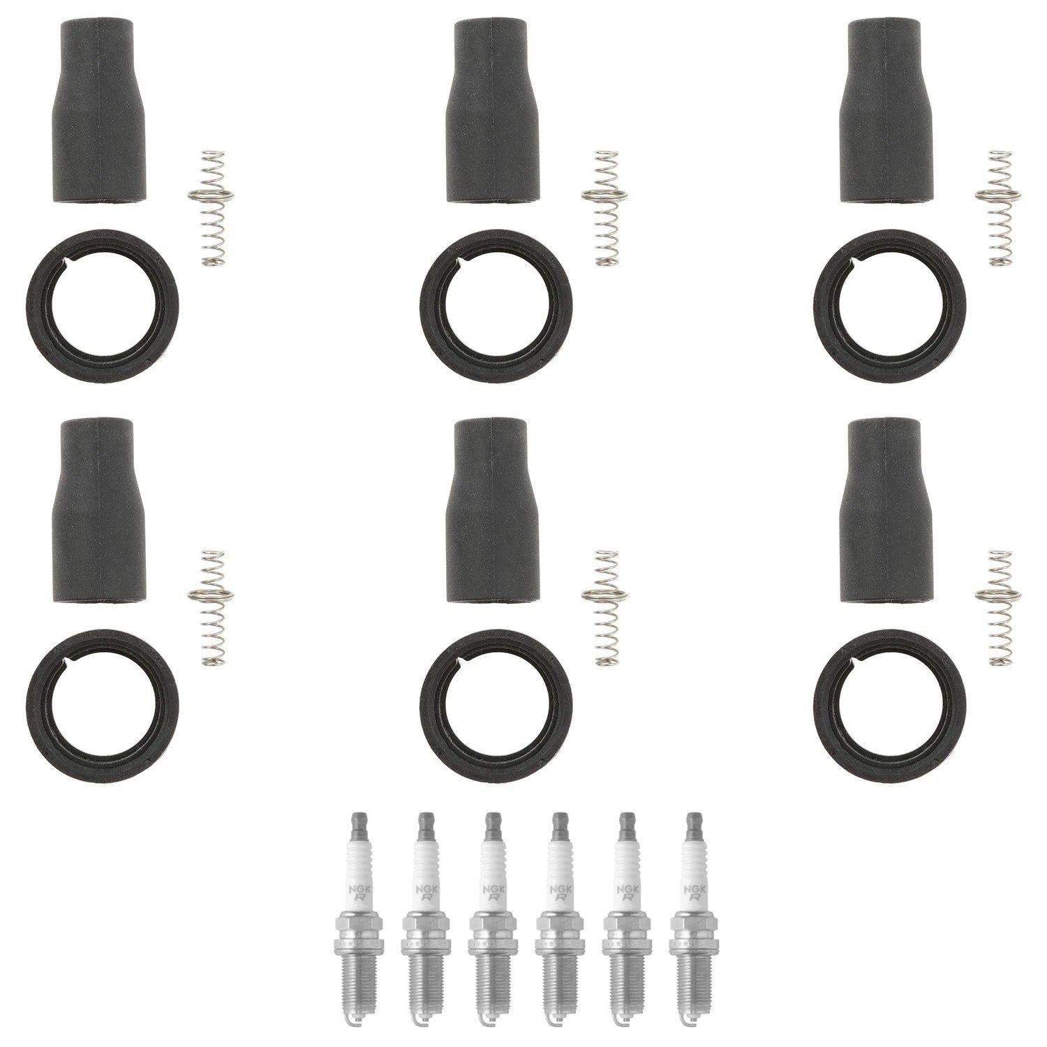 Set of 6 NGK V-Power Spark Plugs & Coil Boots for Kia Borrego Genesis (2009–2016)