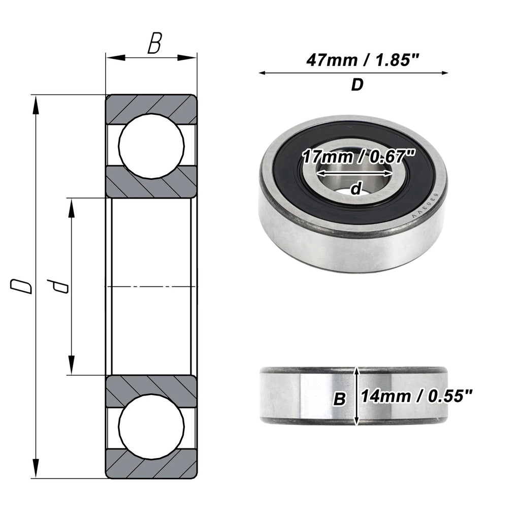 6303VV Deep Groove Ball Bearing for Scooter Skateboard Wheel (17x47x14mm)