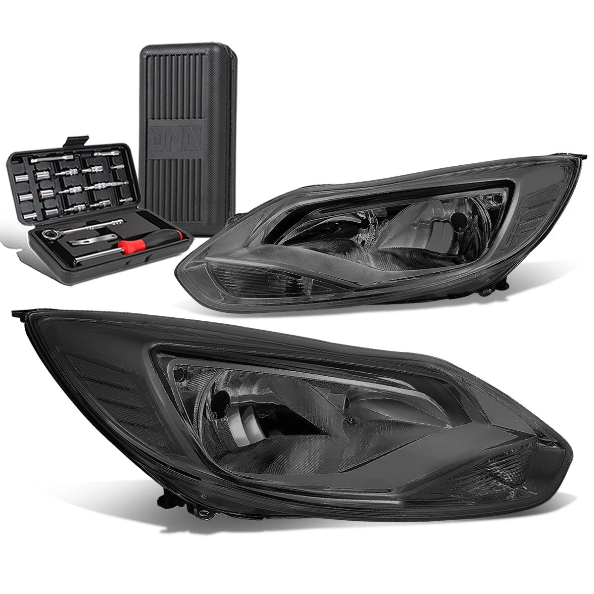 Pair of Smoked/Clear Side Headlight Lamps for Ford Focus (2012–2014)