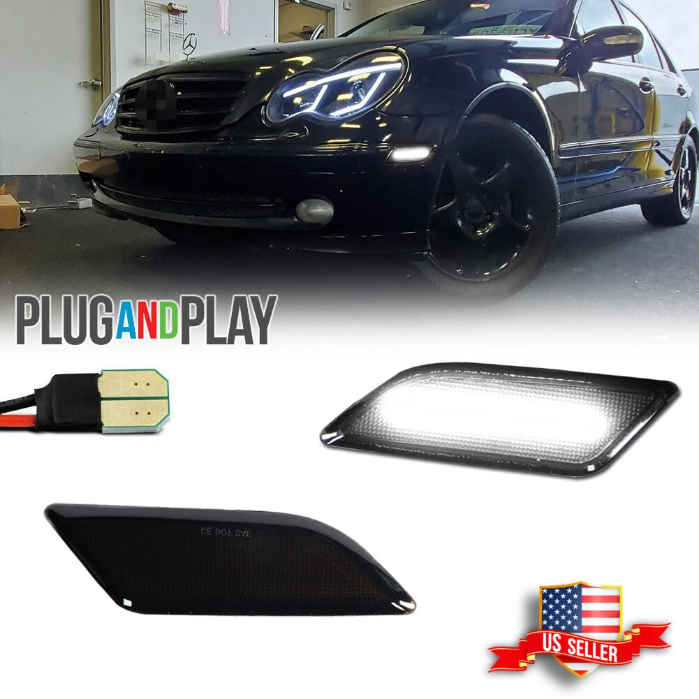 Set of 2 Euro Smoked Lens White LED Side Marker Lights for Mercedes W204 (2012–2014)