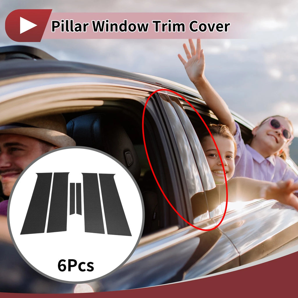 Door Pillar Window Trim for Chevrolet Aveo Hatchback (2011–2014) Black Carbon Fiber