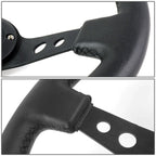 NRG Reinforced Steering Wheel 35cm Deep Dish Black Leather w/Yellow Stripe for Universal