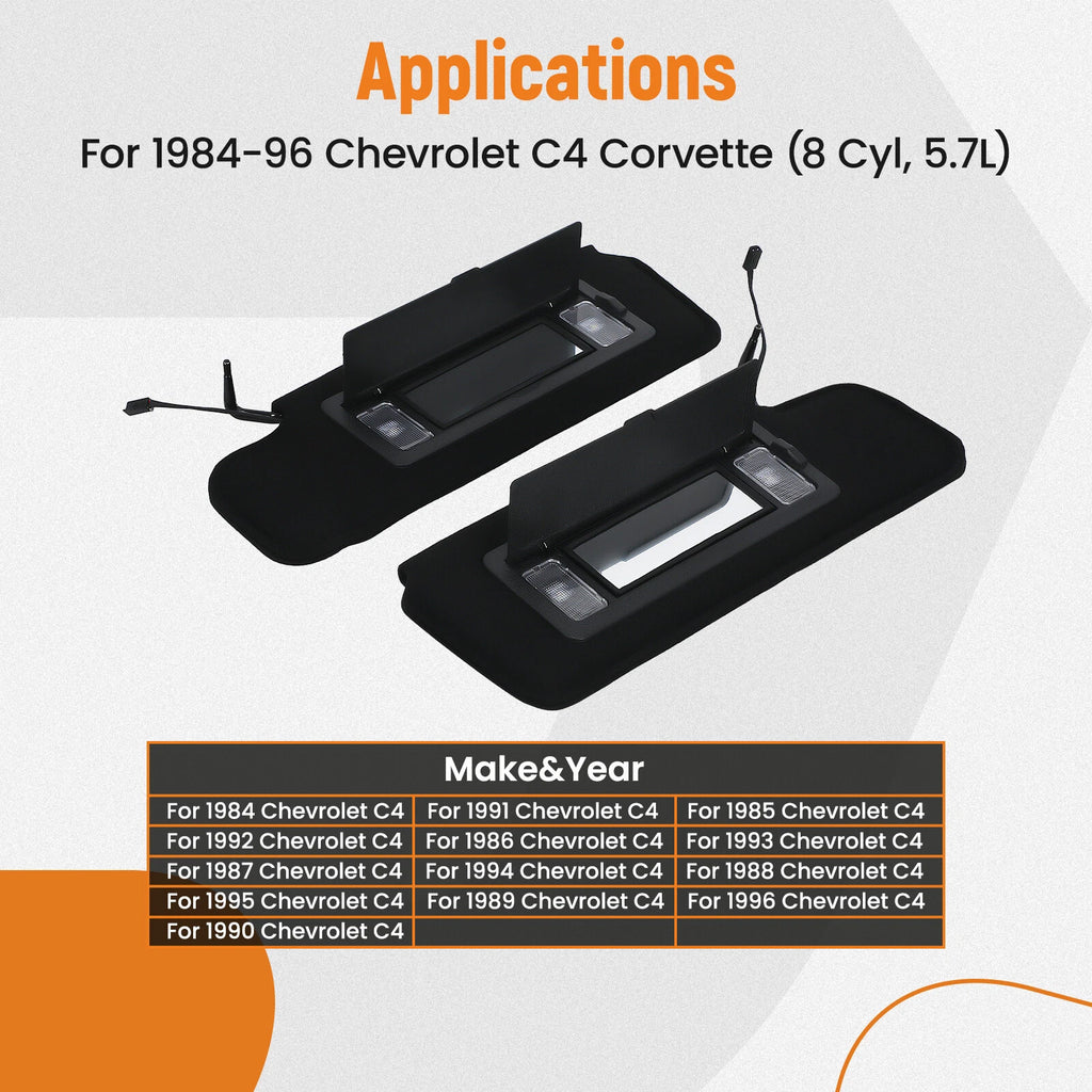 1 Pair Sun Shades with Light for Chevrolet Corvette C4 (1984–1996)