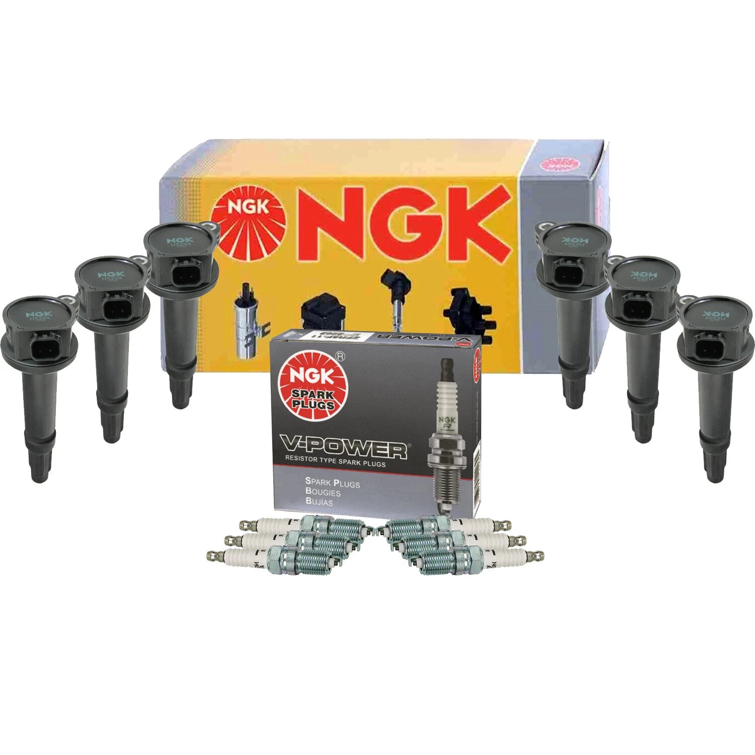 Set of 6 NGK Ignition Coils & V-Power Spark Plugs for Ford Lincoln Mazda Mercury