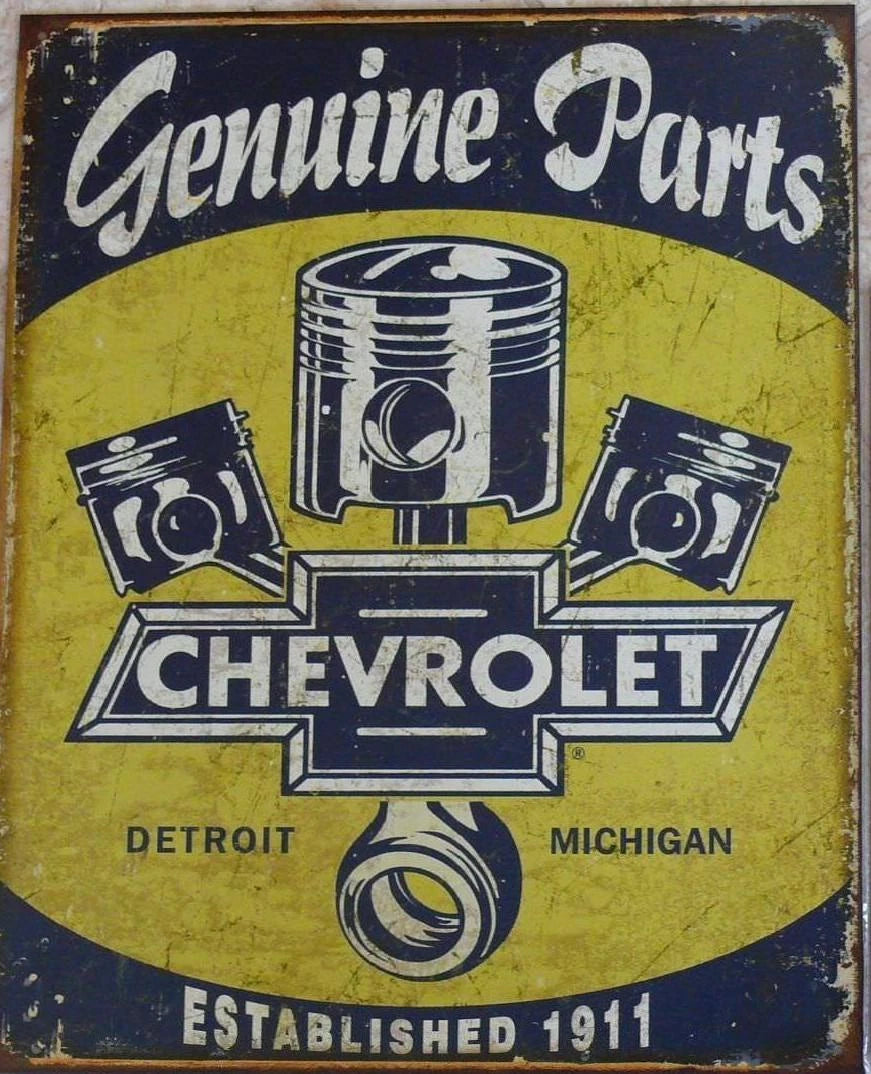 Vintage Replica Tin Metal Sign for Chevy Pistons (1911–1722)