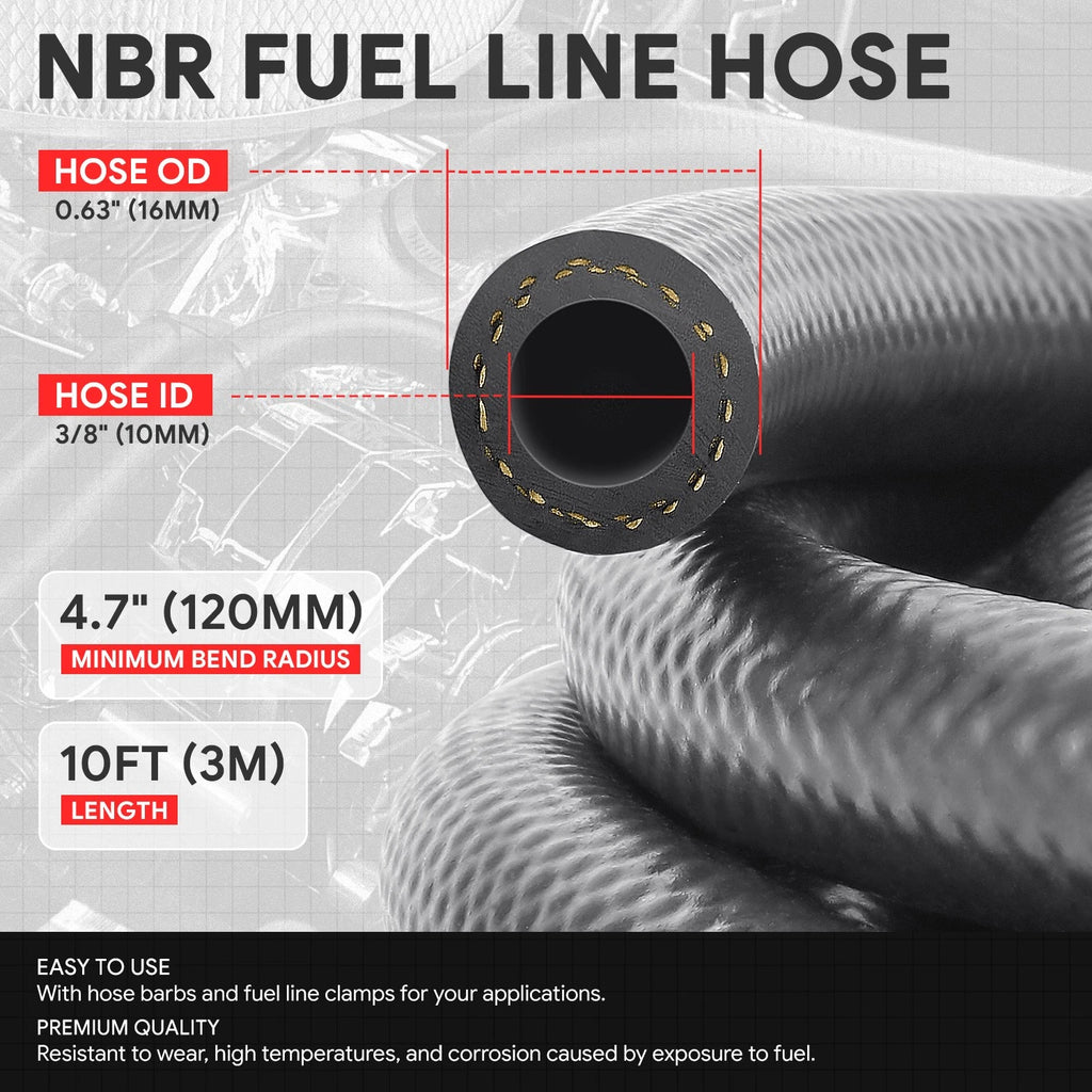 6AN Fuel Line Hose 10ft Nitrile Rubber 3/8" for Oil Gas Pipe