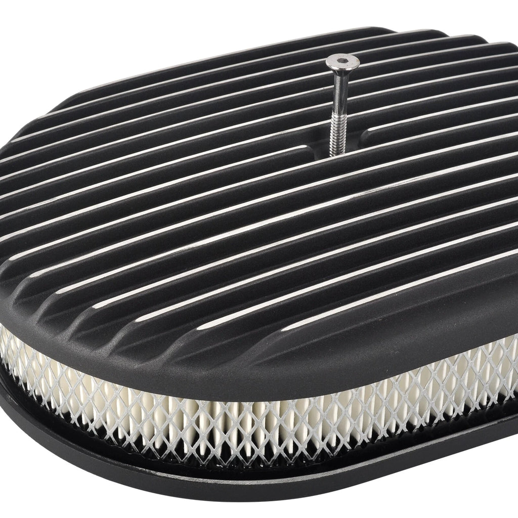 Valve Covers & 12" Oval Air Cleaner for SBC Chevy (1958–1986) Finned Tall Black