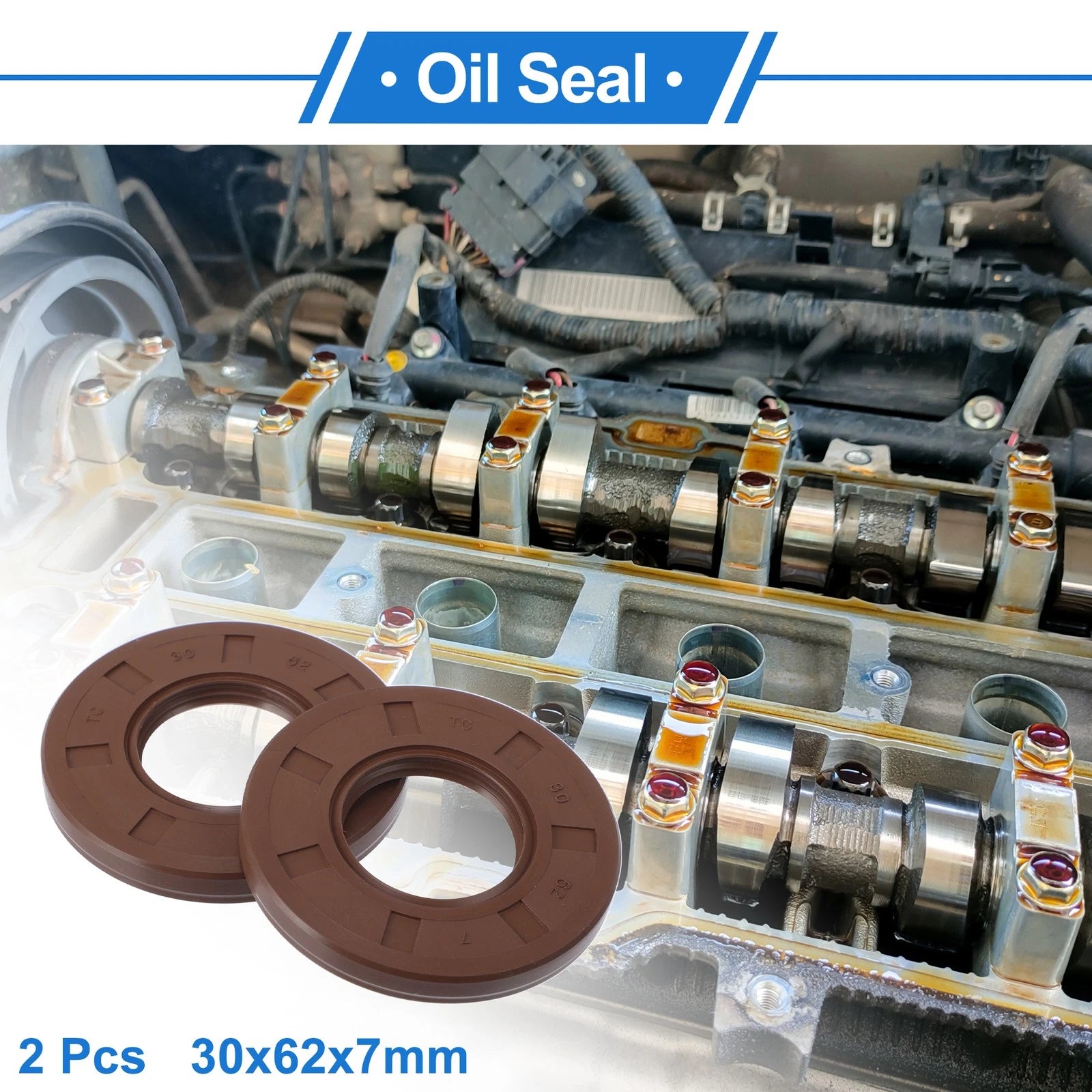 2X Oil Seal Ring for Rotary Shaft 30x62x7mm FKM Rubber