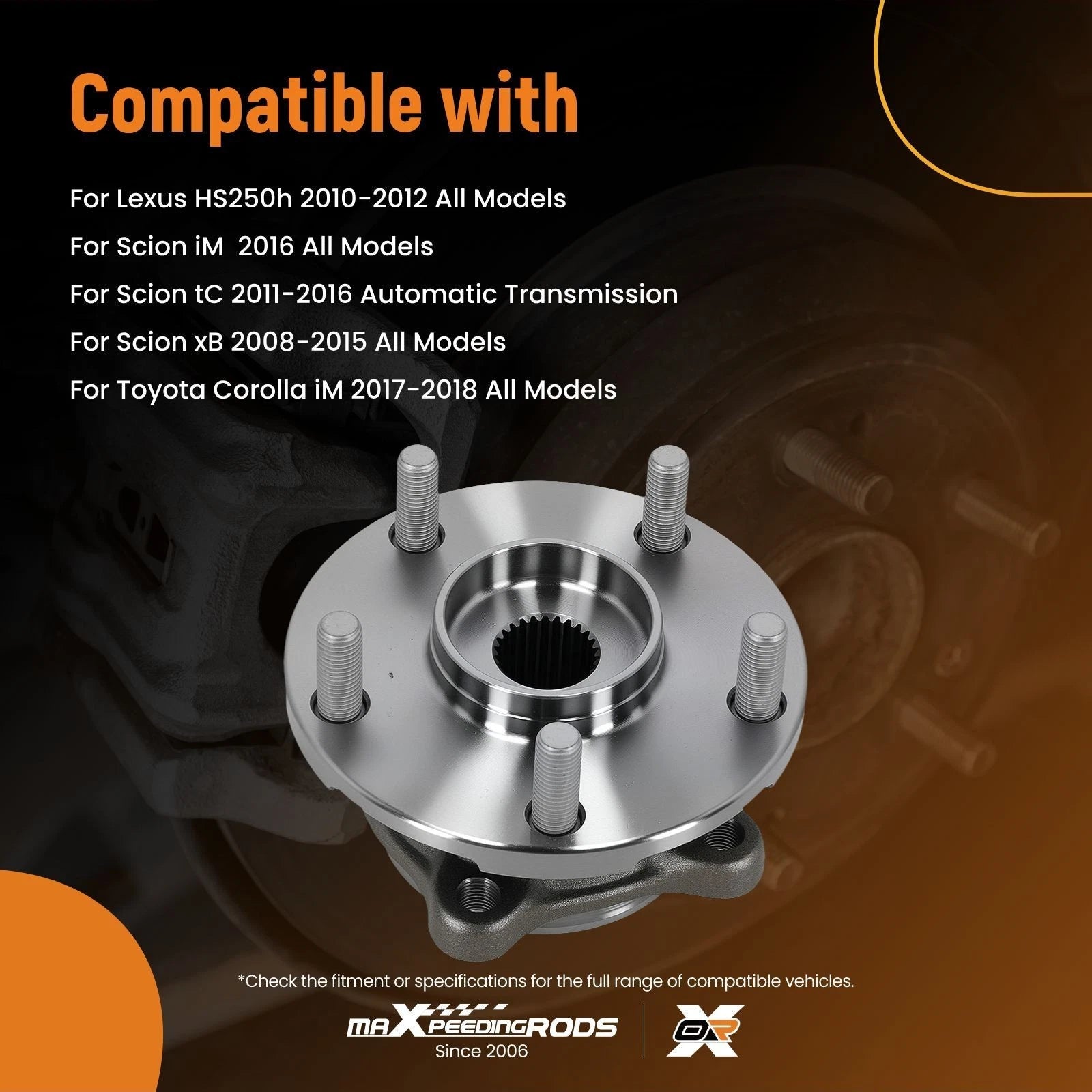 Front Wheel Hub & Bearing for Scion tC xB (2008–2016) 513257 5 Lugs