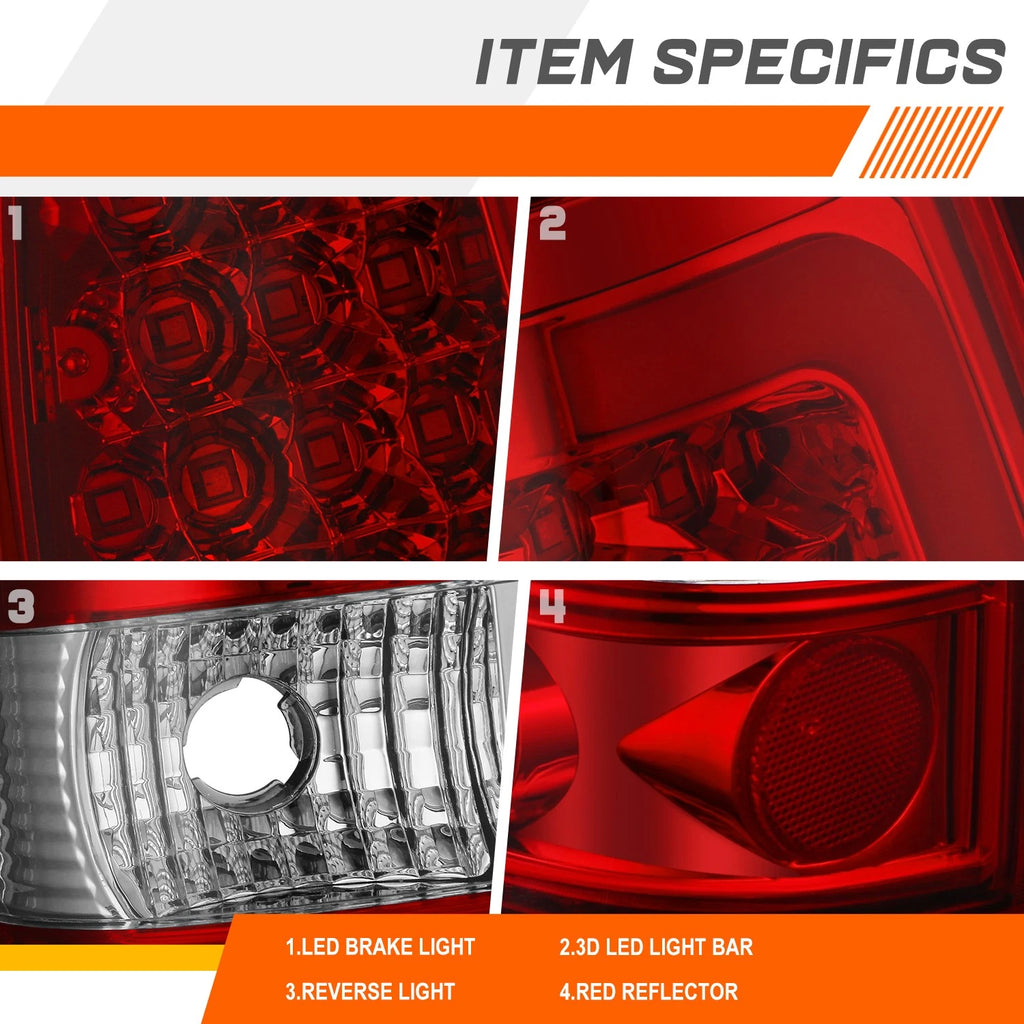3D LED C-Bar Tail Light Brake Lamp for Chevy Silverado/GMC Sierra (1999–2003)