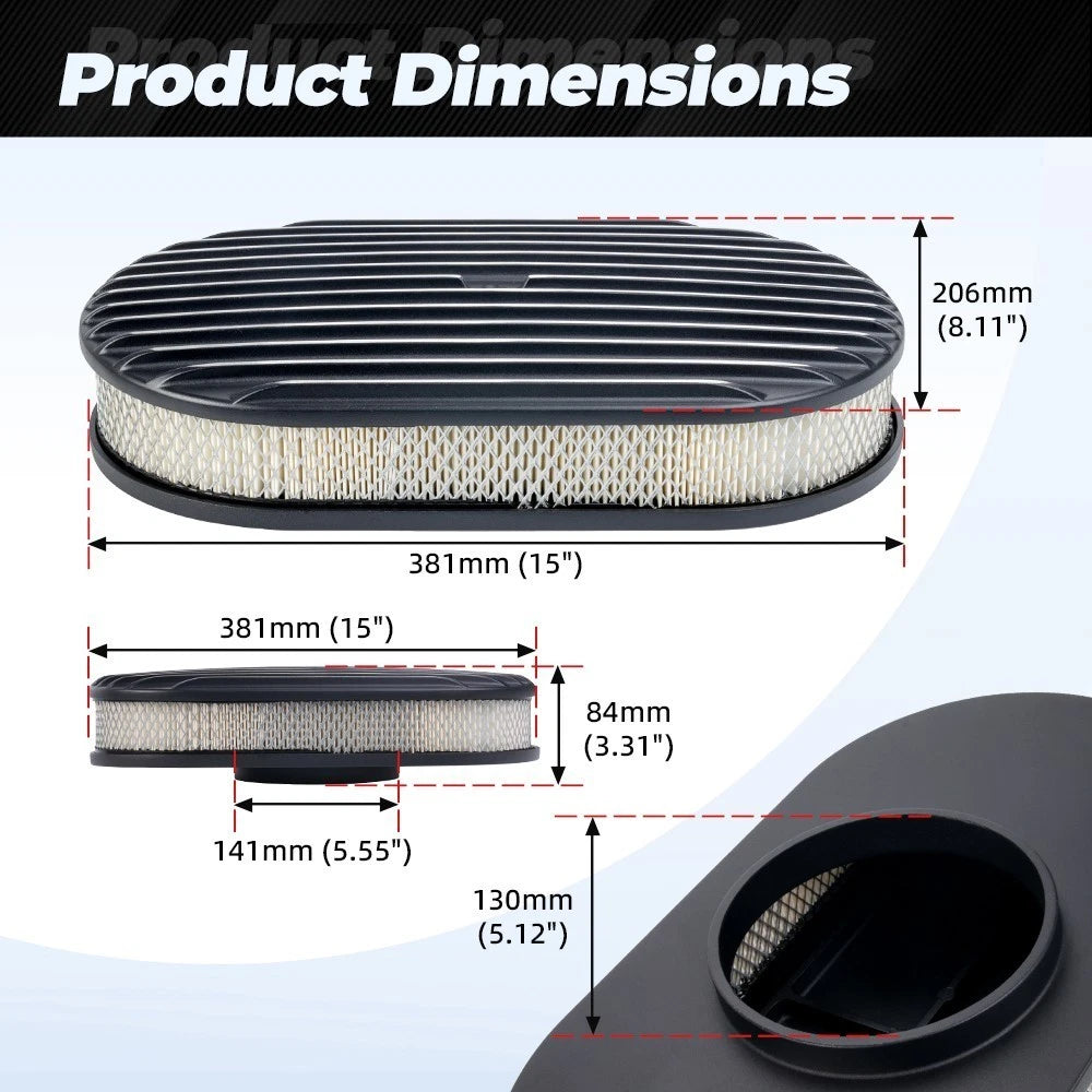 15" Oval Full Finned Air Cleaner for SBC BBC Chevy Ford