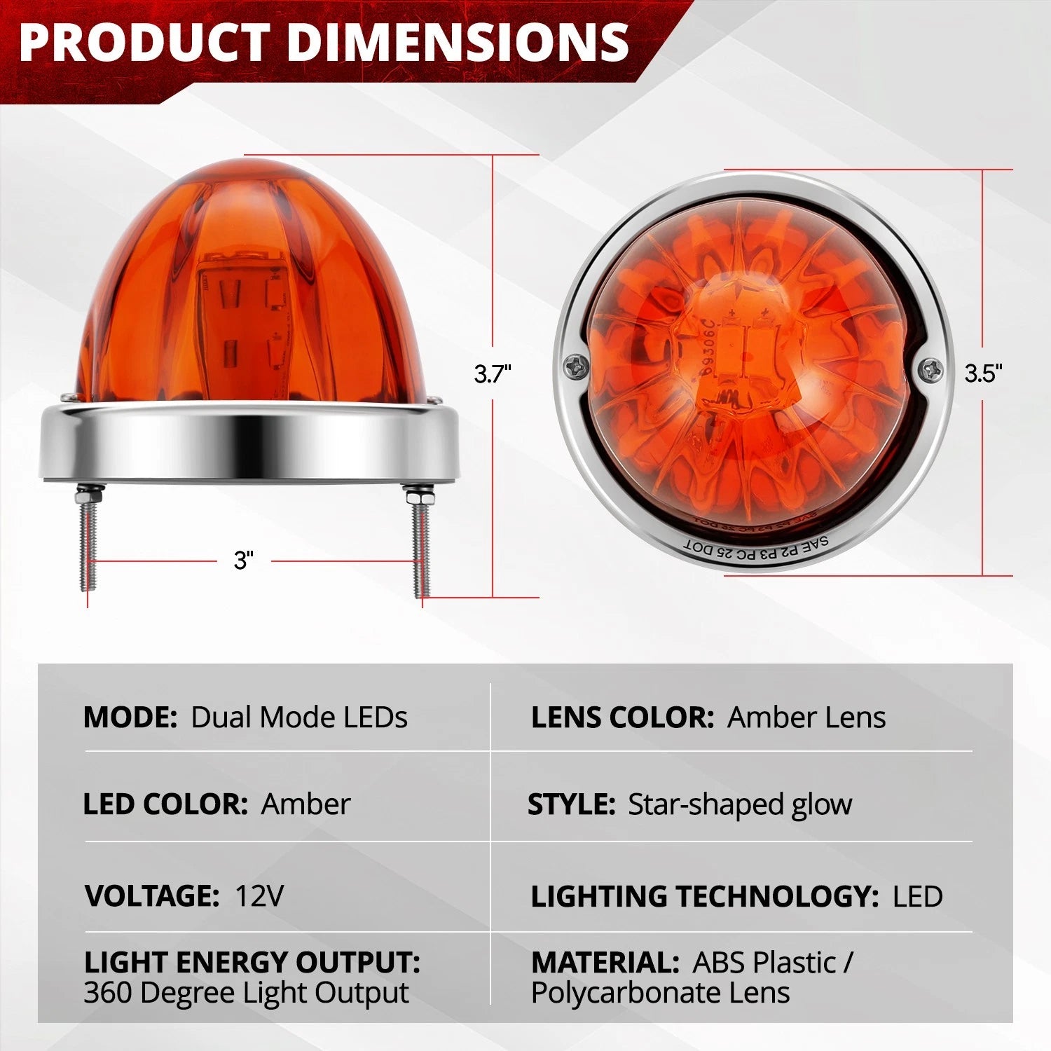 Set of 4 Chrome Amber LED Side Marker Light Assembly for