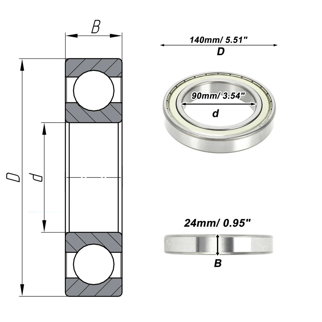 Deep Groove Ball Bearing 6018ZZ for Scooter Skateboard Wheel (90x140x24mm)