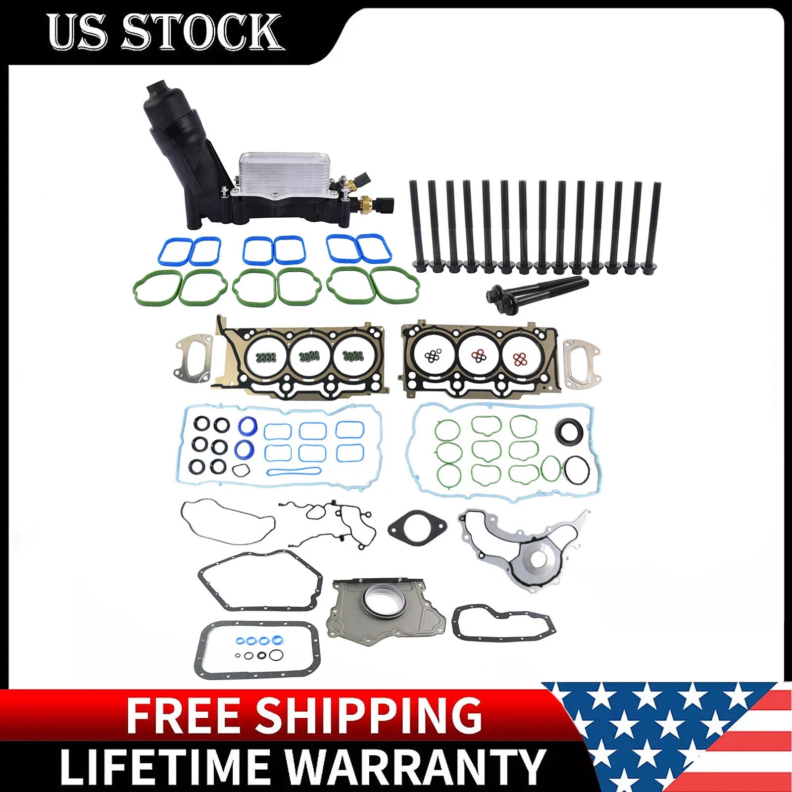 Full Gasket Set & Oil Filter Housing Adapter for Dodge Chrysler Jeep 3.6L (2011–2021)