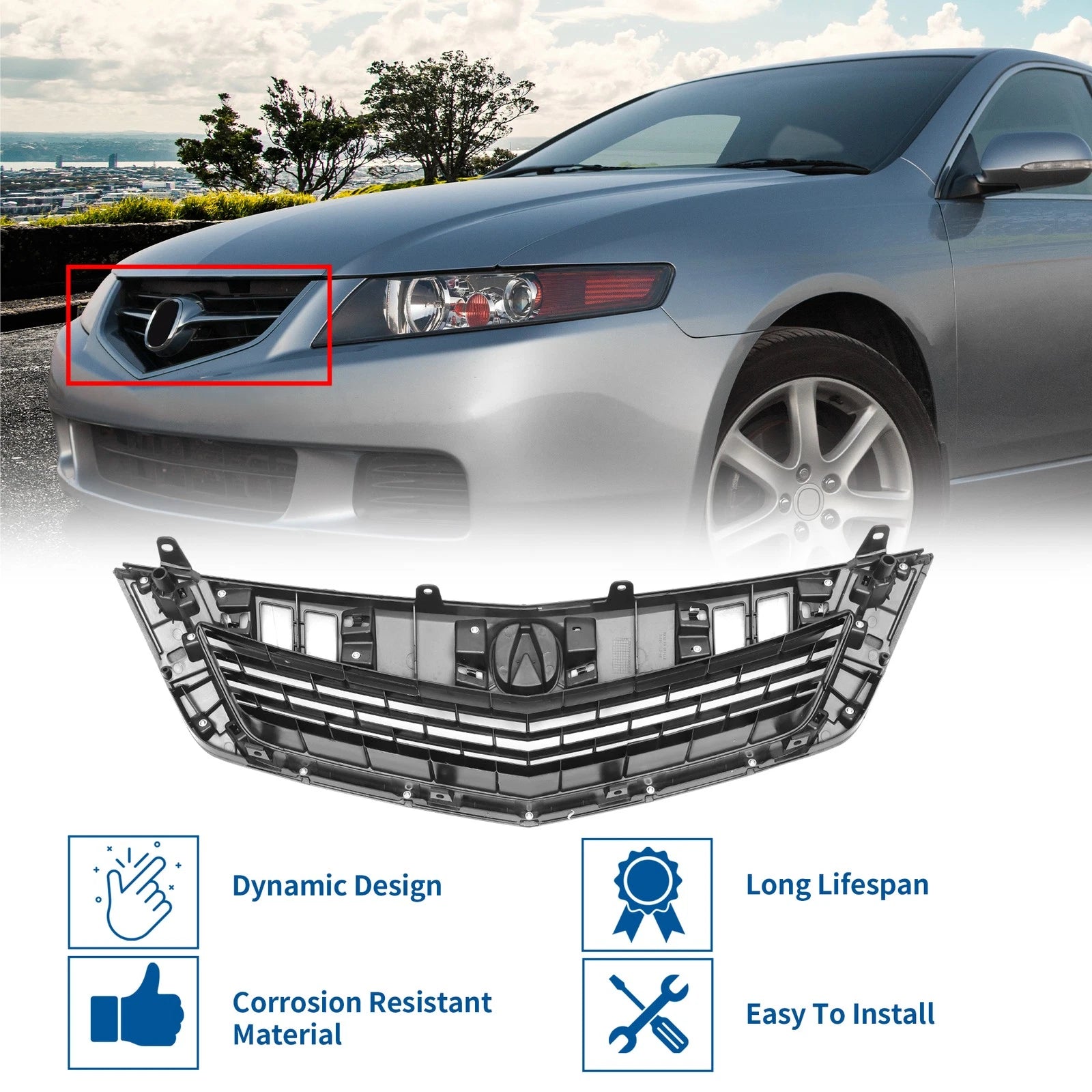 Front Upper Bumper Grille for Acura TSX (2009) - Black