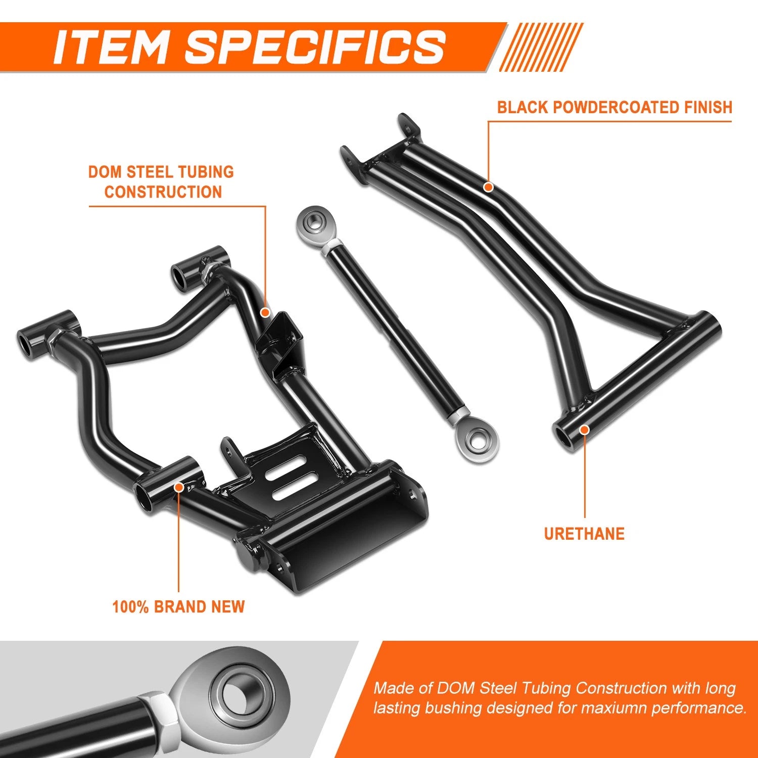 Set of 2 Tubular Rear Upper & Lower Offset Control A-Arms for Polaris RZR S/4 (2009–2014)