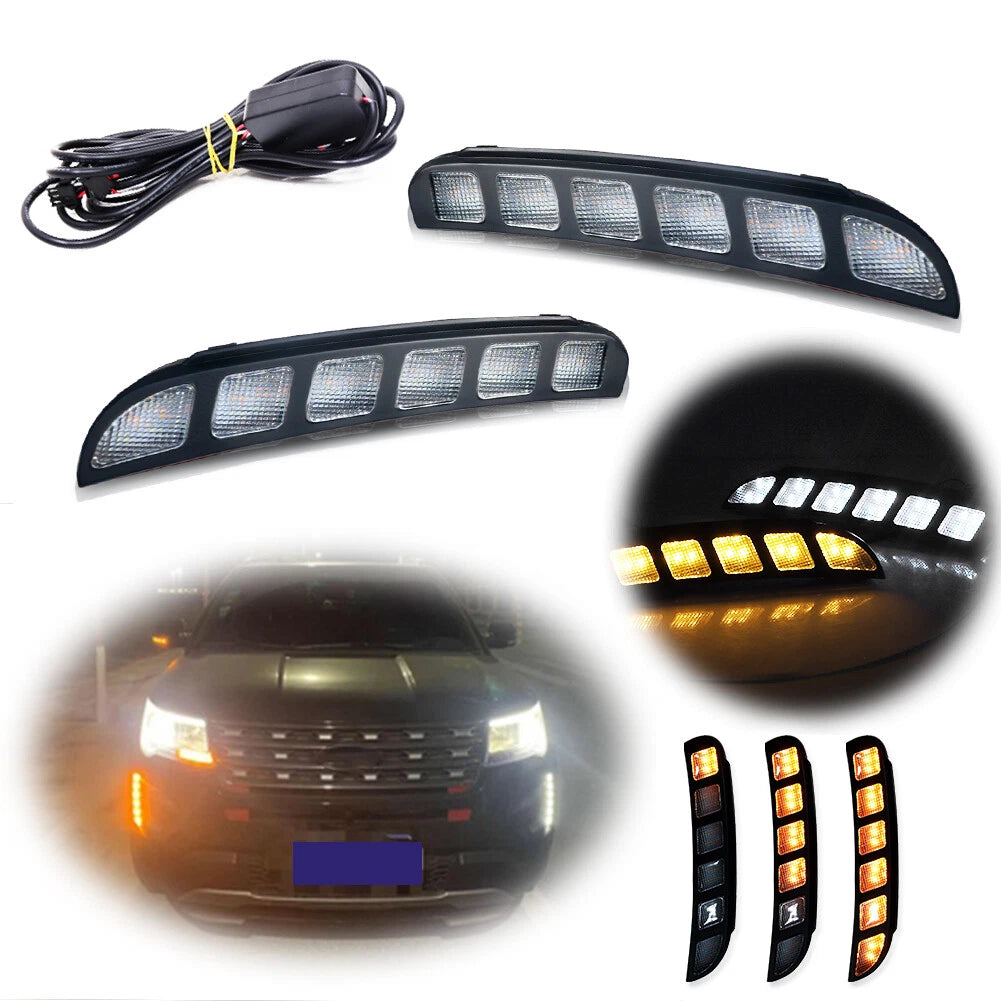White DRL & Sequential Amber Signal LED Light for Ford Explorer (2016–2019)
