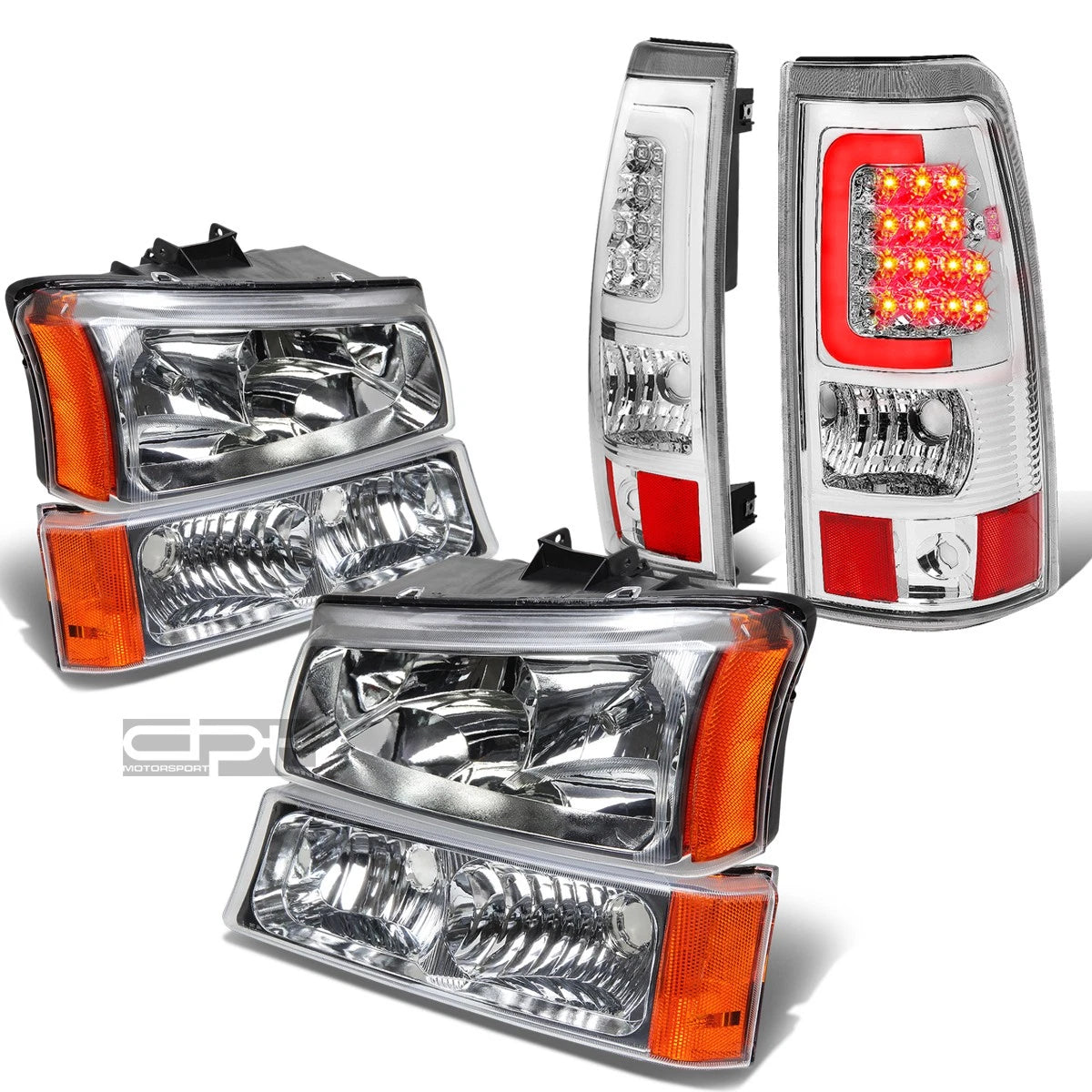 Chrome Crystal Headlight & 3D LED Brake/Tail Light for Silverado (2003–2007)