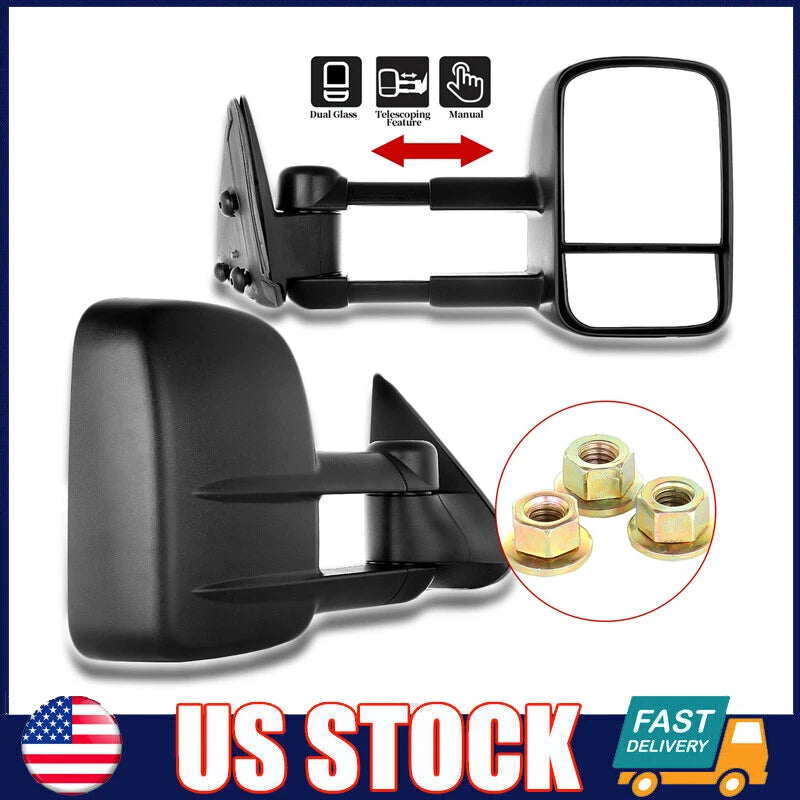 Set of 2 Manual Telescoping Mirrors for Chevy Silverado 1500/2500/3500