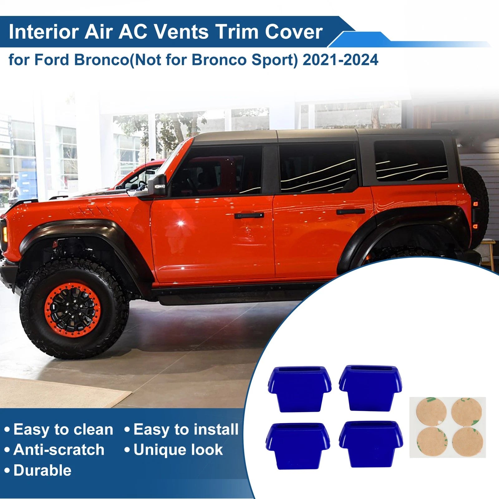 Set of 4 Air Condition Outlet Vent Trim Covers for Ford Bronco (2021–2024) Blue