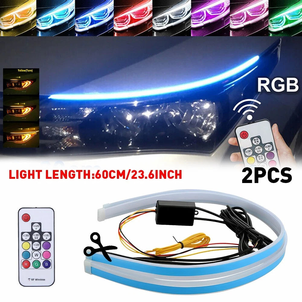 2X 60CM RGB Slim Sequential Flexible LED DRL Turn Signal Strip