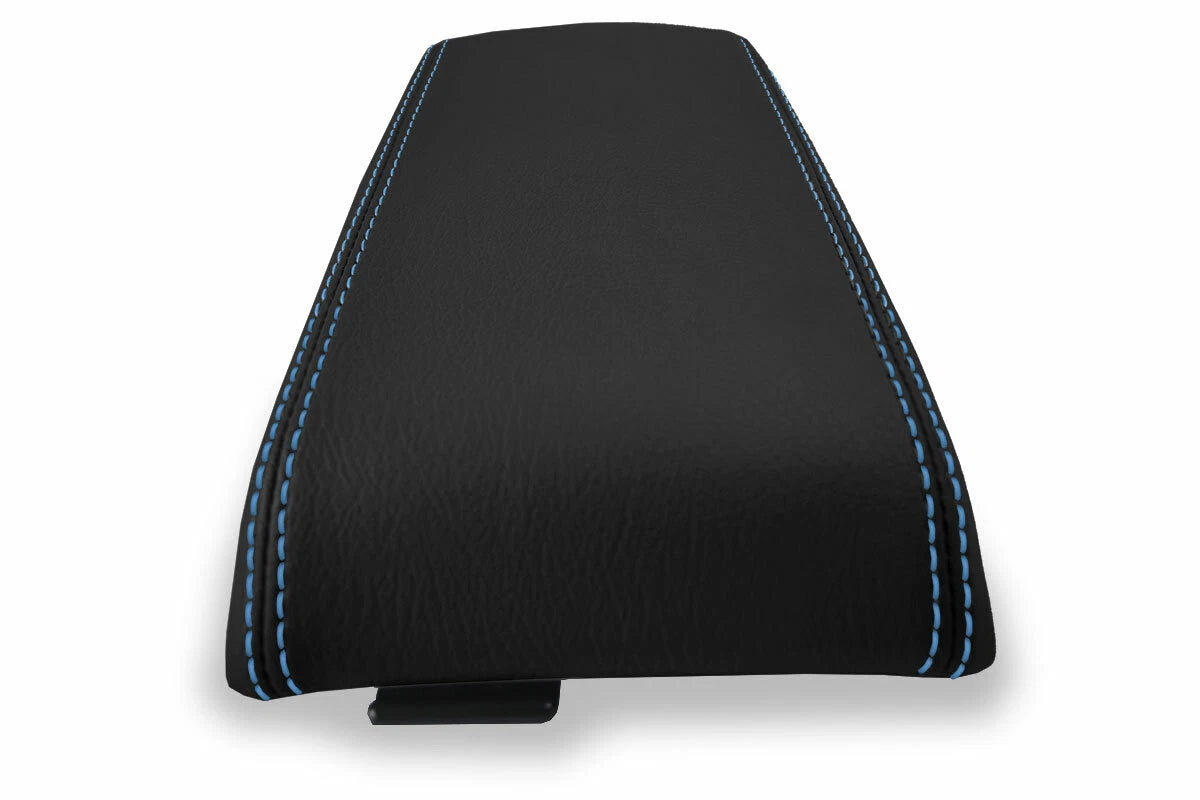 Leather Console Lid Armrest Cover for Subaru Baja (2003–2006) Blue Stitch