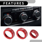 Set of 3 AC Media Volume Switch Knob Cover Rings for Dodge Durango (2021–2023) Red