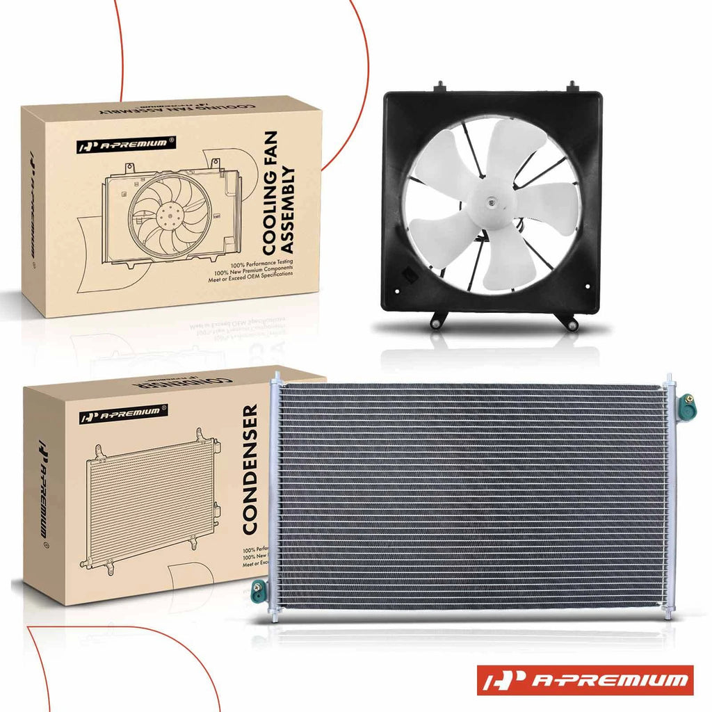 2Pc AC Condenser & Cooling Fan Assembly Kit for Honda Accord (1998–2002)