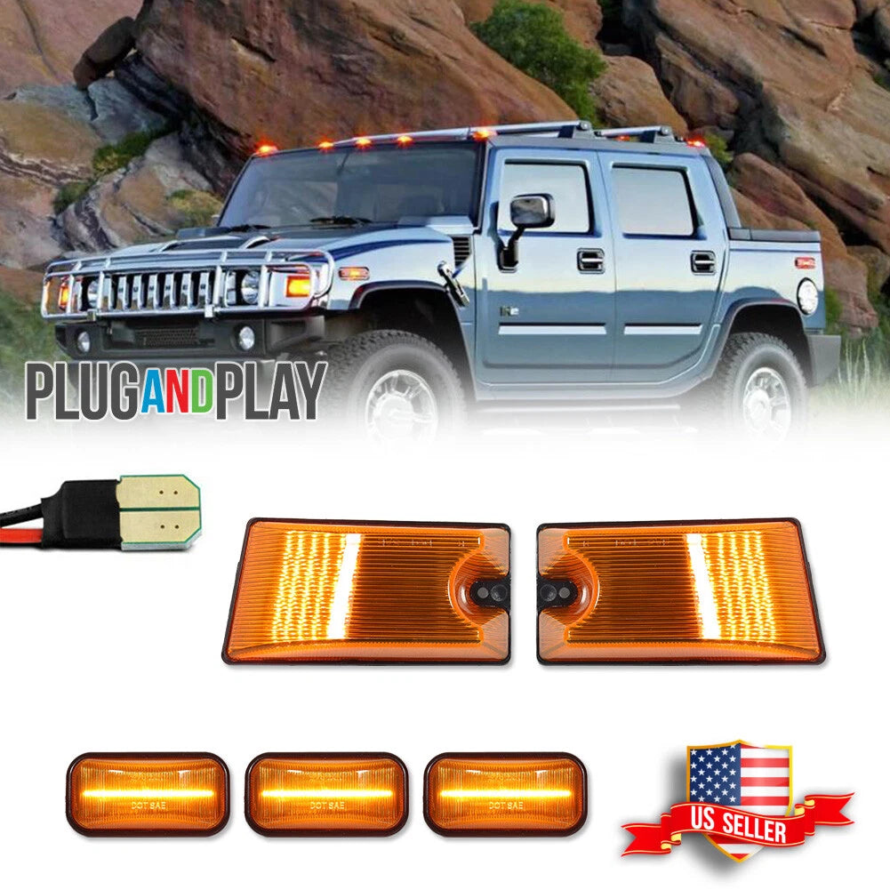 Set of 5 Amber Lens LED Cab Roof Running Light Side Marker Lamps for Hummer H2 (2003–2009)