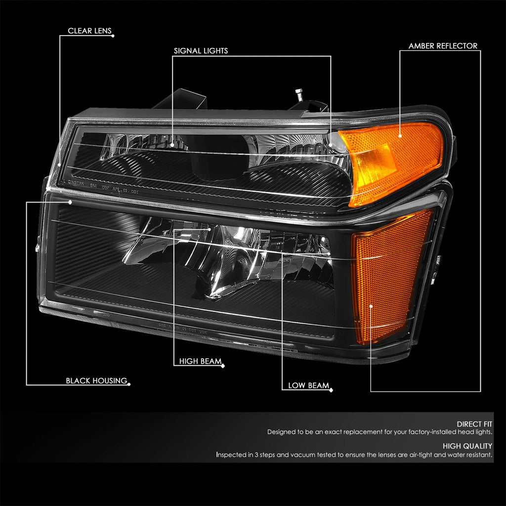 Set of 2 Black/Amber Side Headlight Bumper Lamps for Colorado Canyon (2004–2012)
