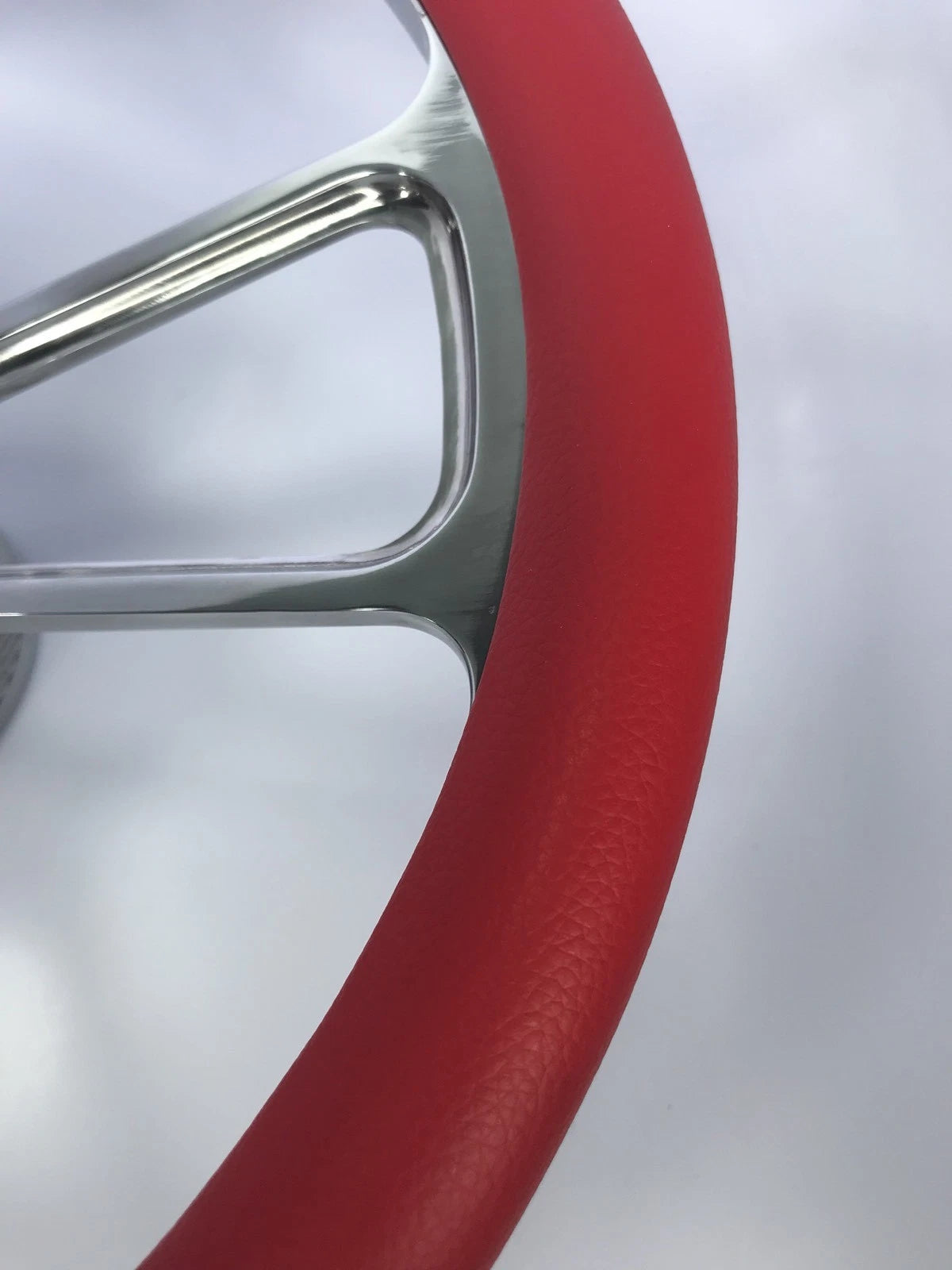 14 Inch Billet Steering Wheel Polished 5 Hole with Red Wrap for Universal