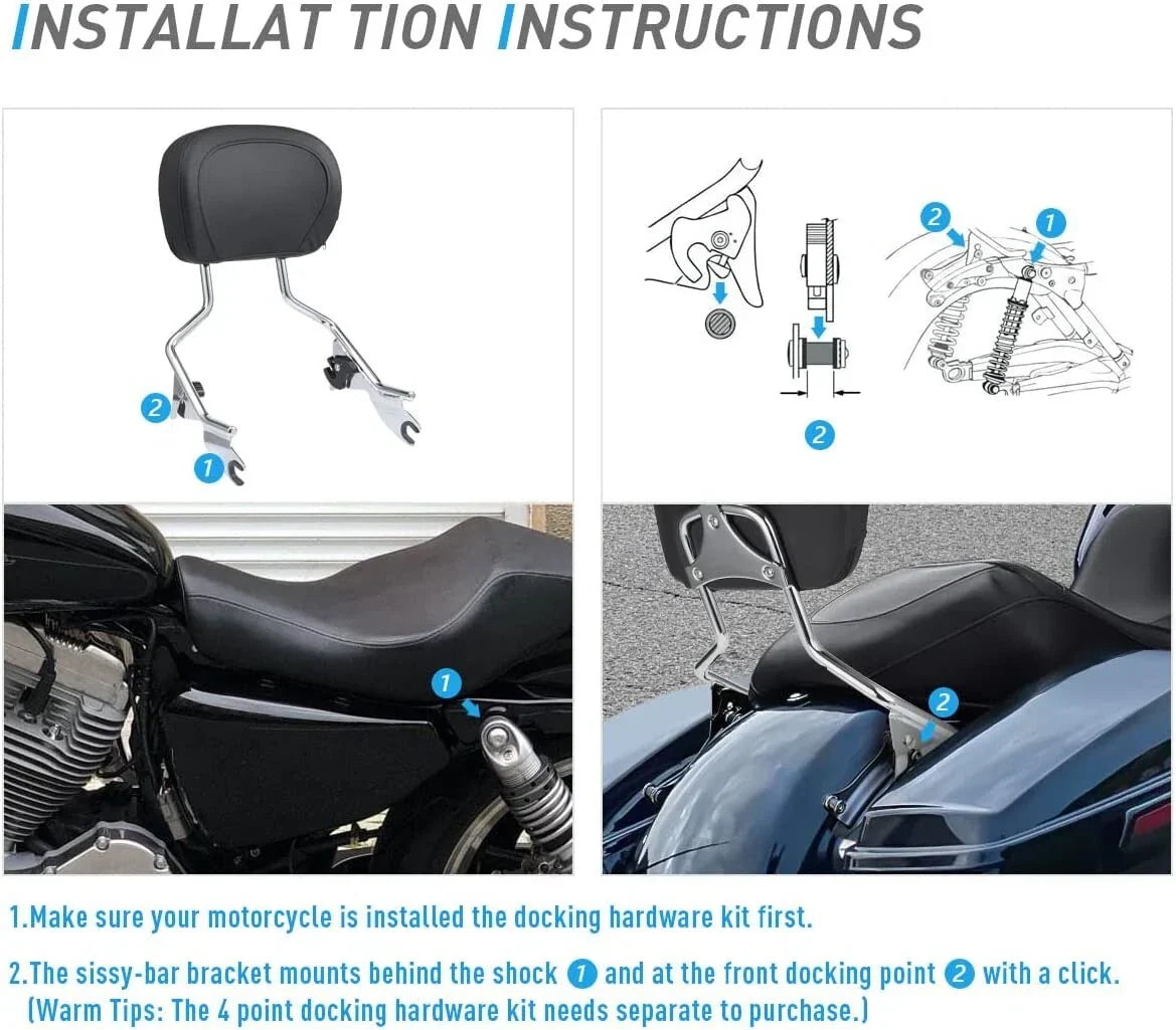 Chrome Backrest Pad Sissy Bar for Harley Touring Road Glide FLTR (2009-2022)